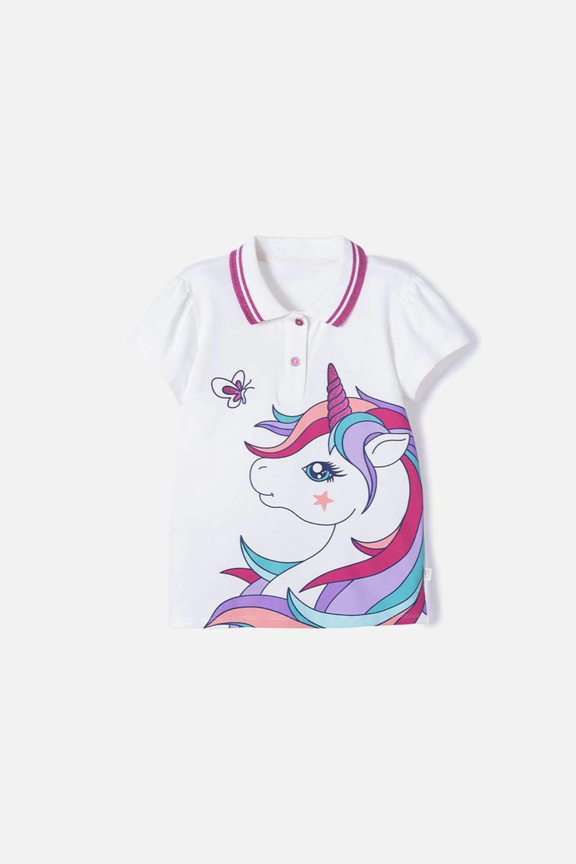 Camiseta tipo polo Mic marfil para niña