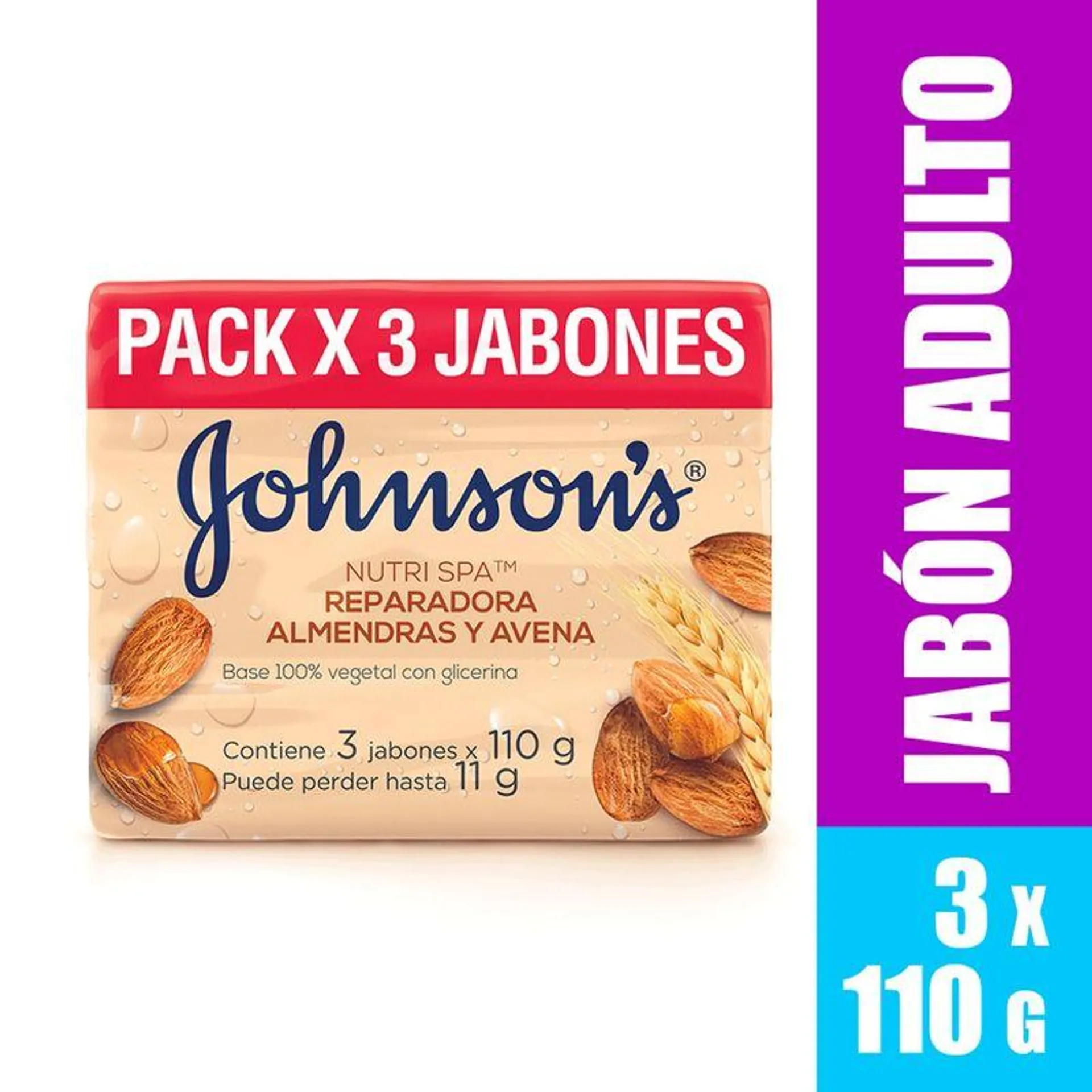 Jabon Barra Johnson Adulto Nutri Spa Reparadora Almendras Y Avena X 110 Gr X 3 Und