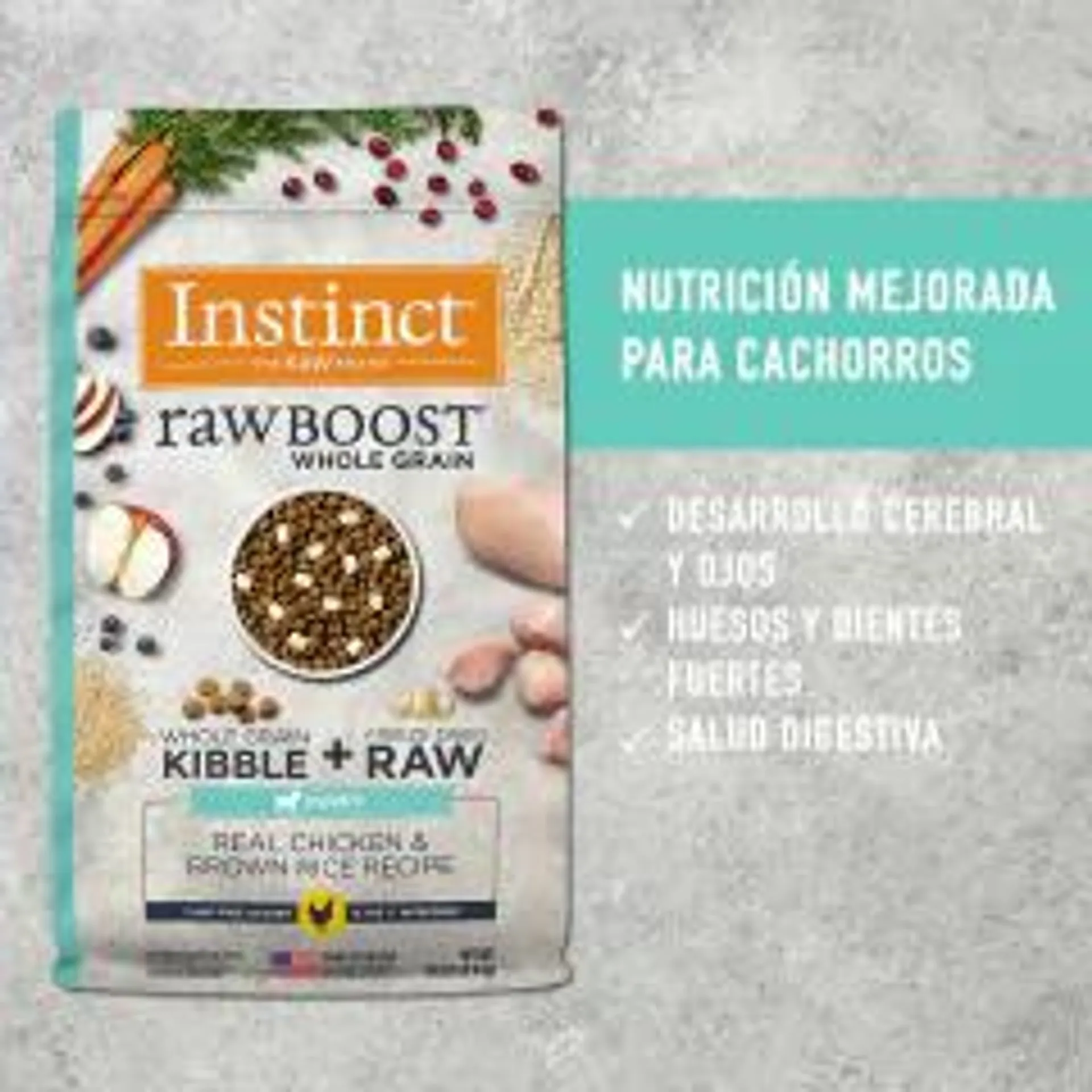 Instinct Raw Boost Pollo con Granos y Arroz Integral Para Cachorros
