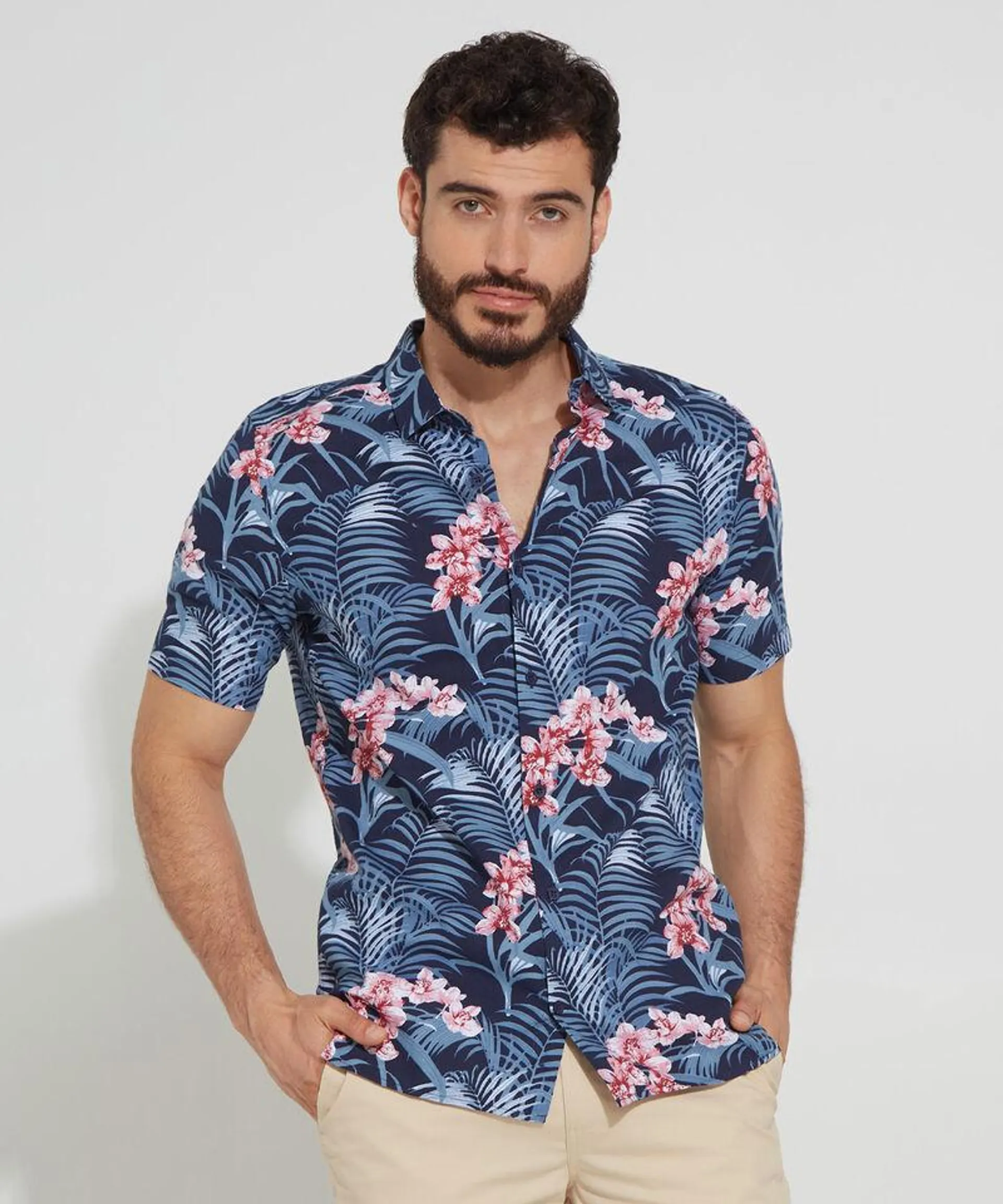 Camisa Manga Corta Estampada Slim Fit