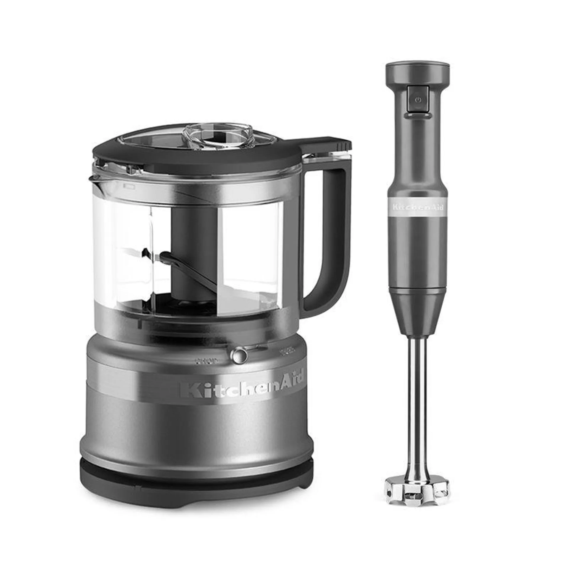 Combo Procesador KitchenAid de 3.5 Tazas Plata y Licuadora de inmersión Velocidad Variable