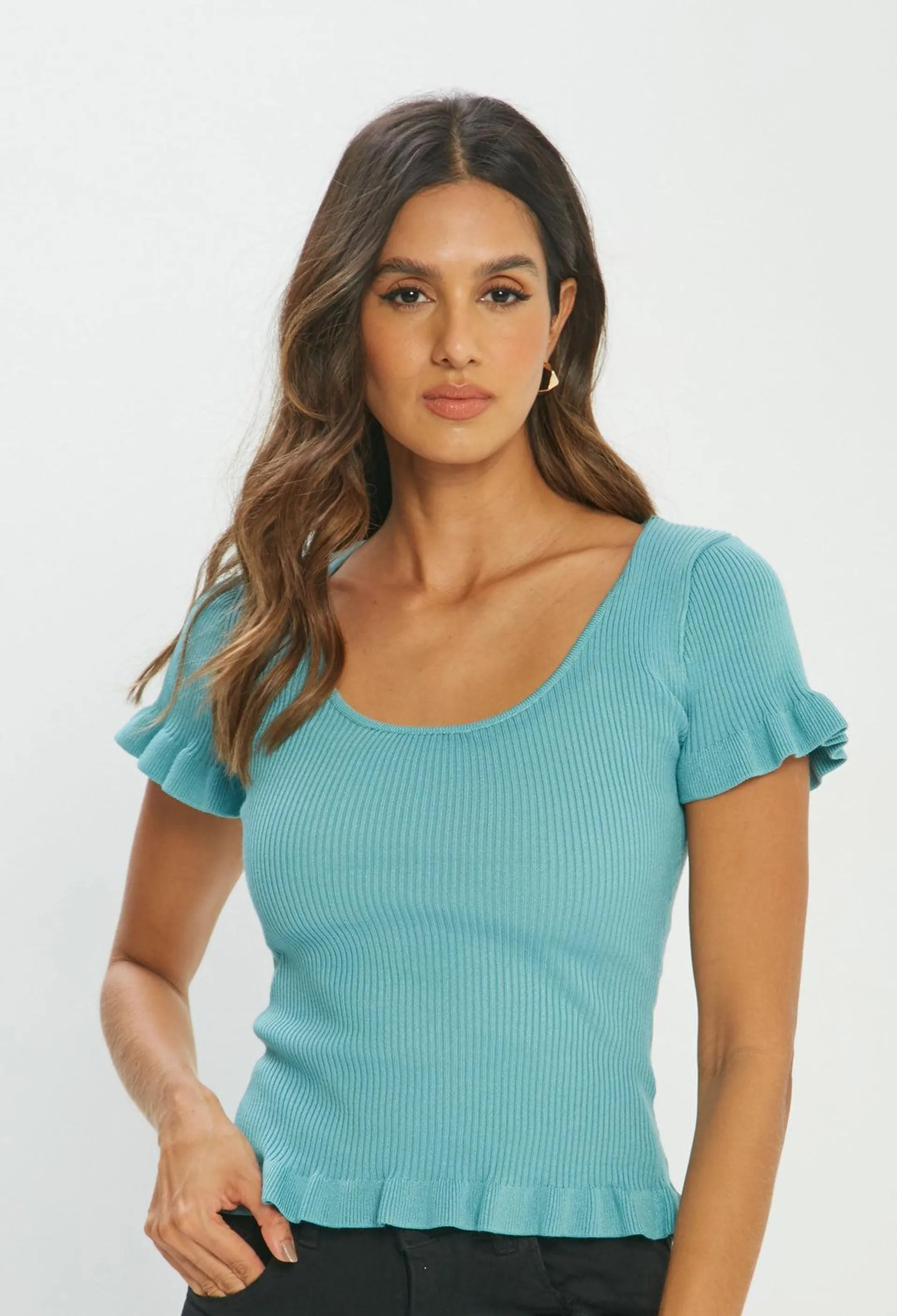 Blusa Crop Manga Corta Ajustada Mujer - SALE