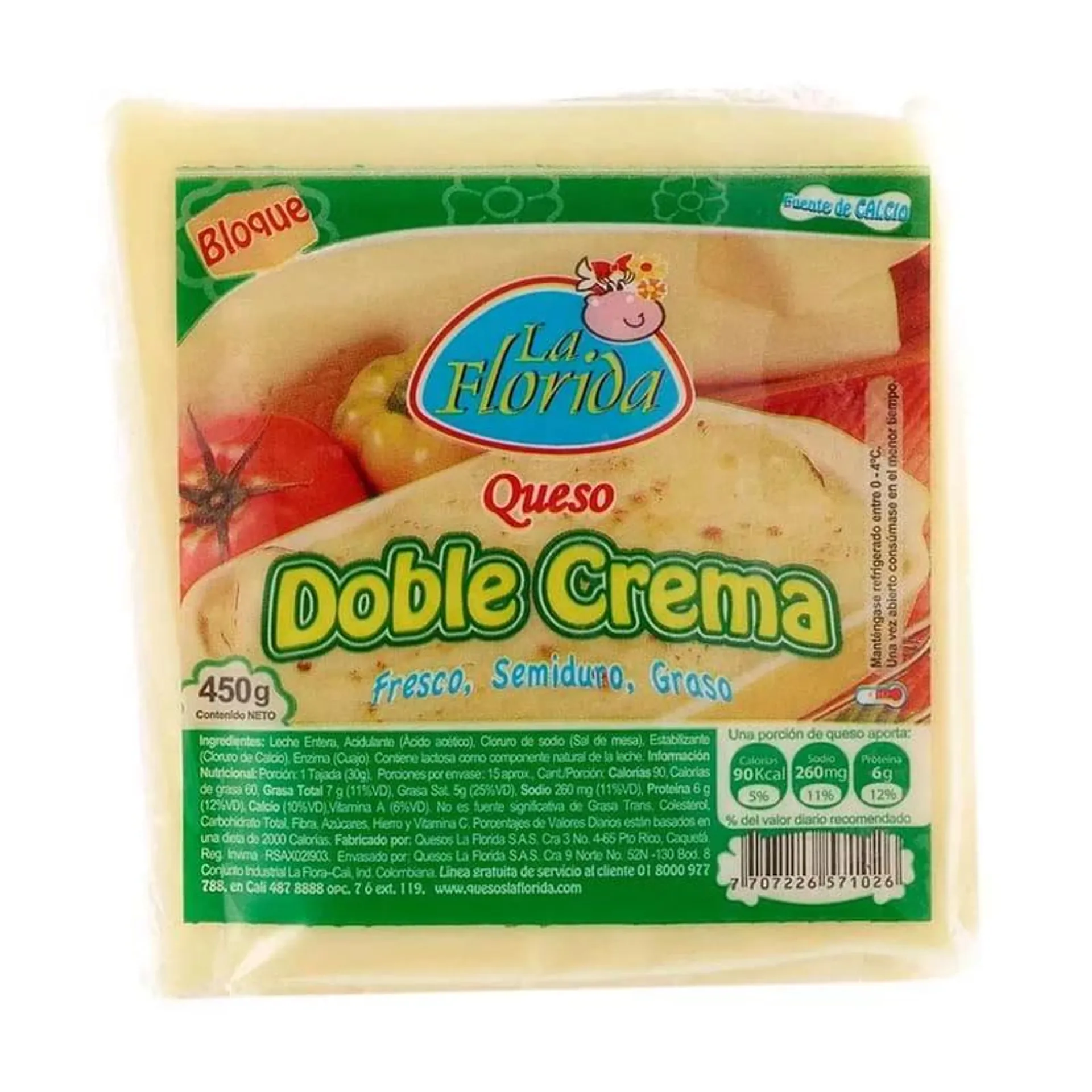 Queso La Florida Bloque Doble Crema x 450 g