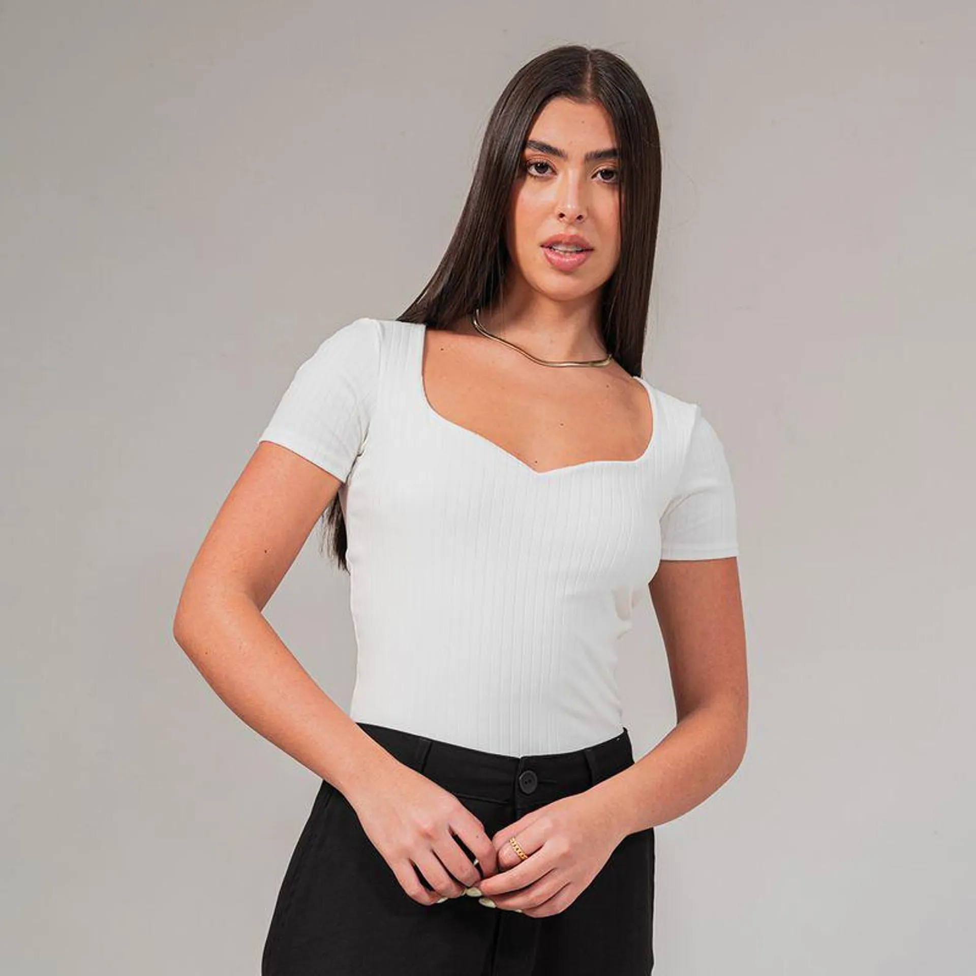 Blusa Ajustada Corta Manga Corta Papelet