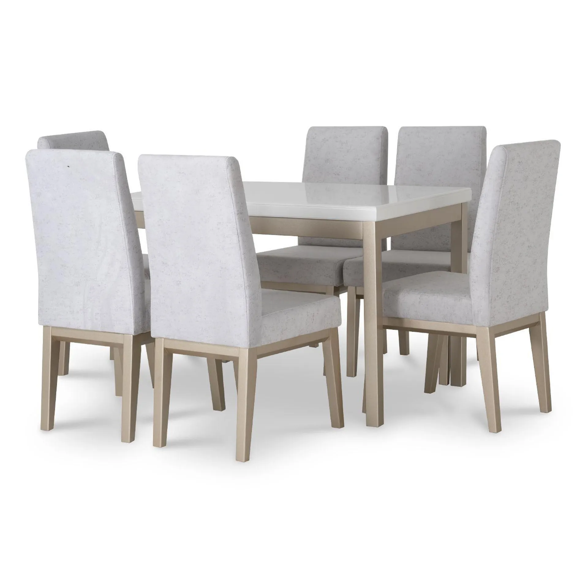 Comedor 6 Puestos Walcot Velvet Eleganza Plata, Champaña 6 Sillas