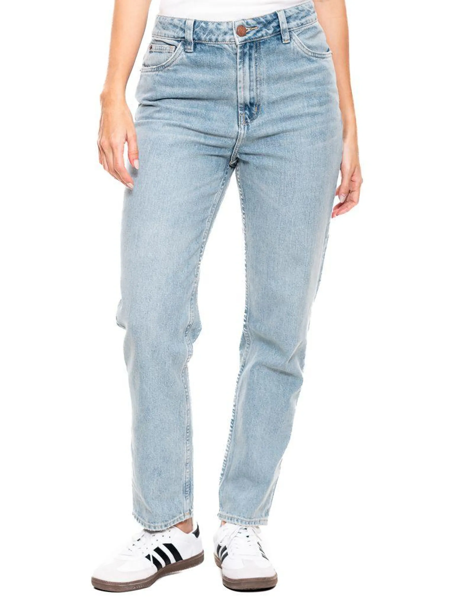 Medium Waist Straight Fit Jeans Tono Claro
