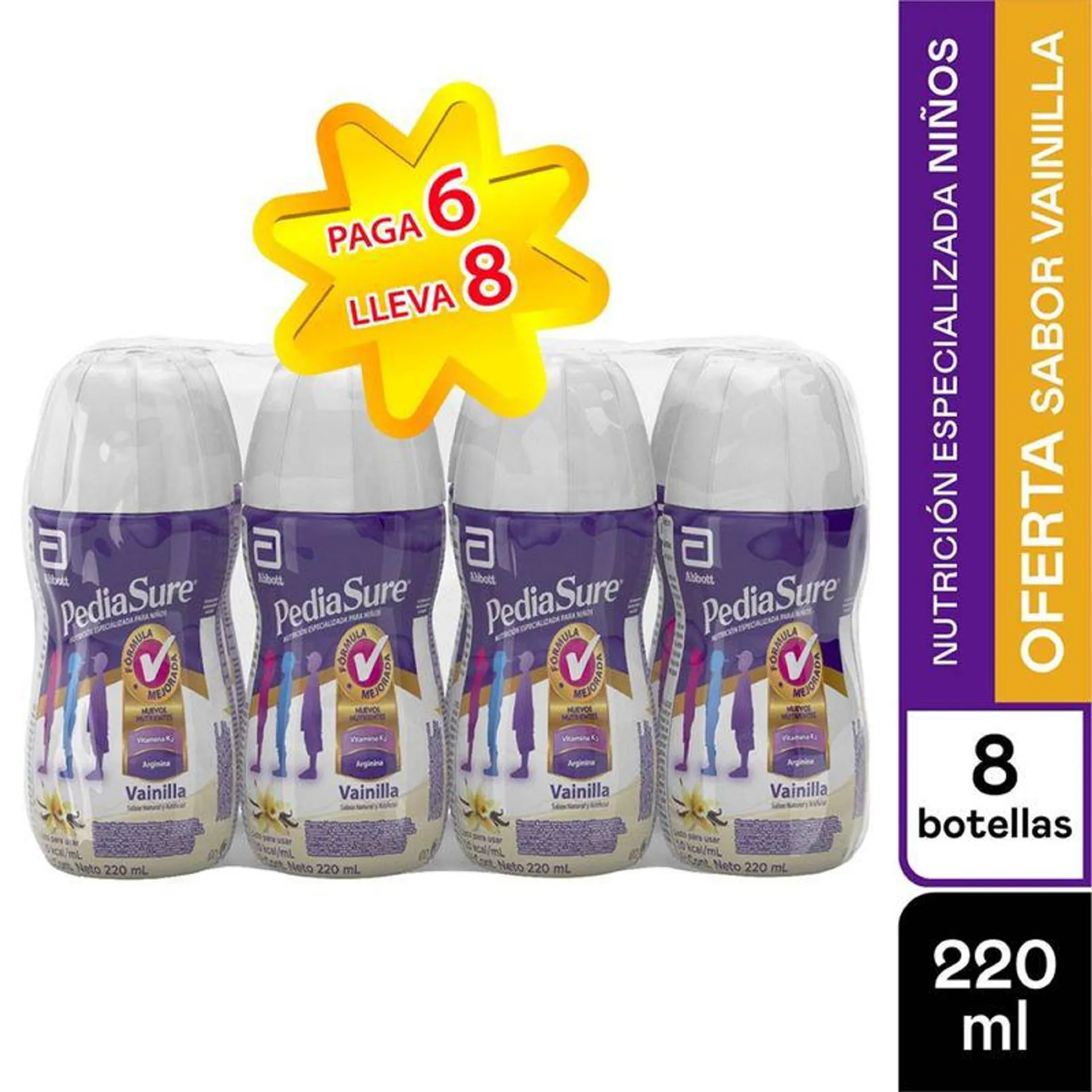 Pediasure Liquido Vainilla Botella X 220 Ml Pague 6 Lleve 8