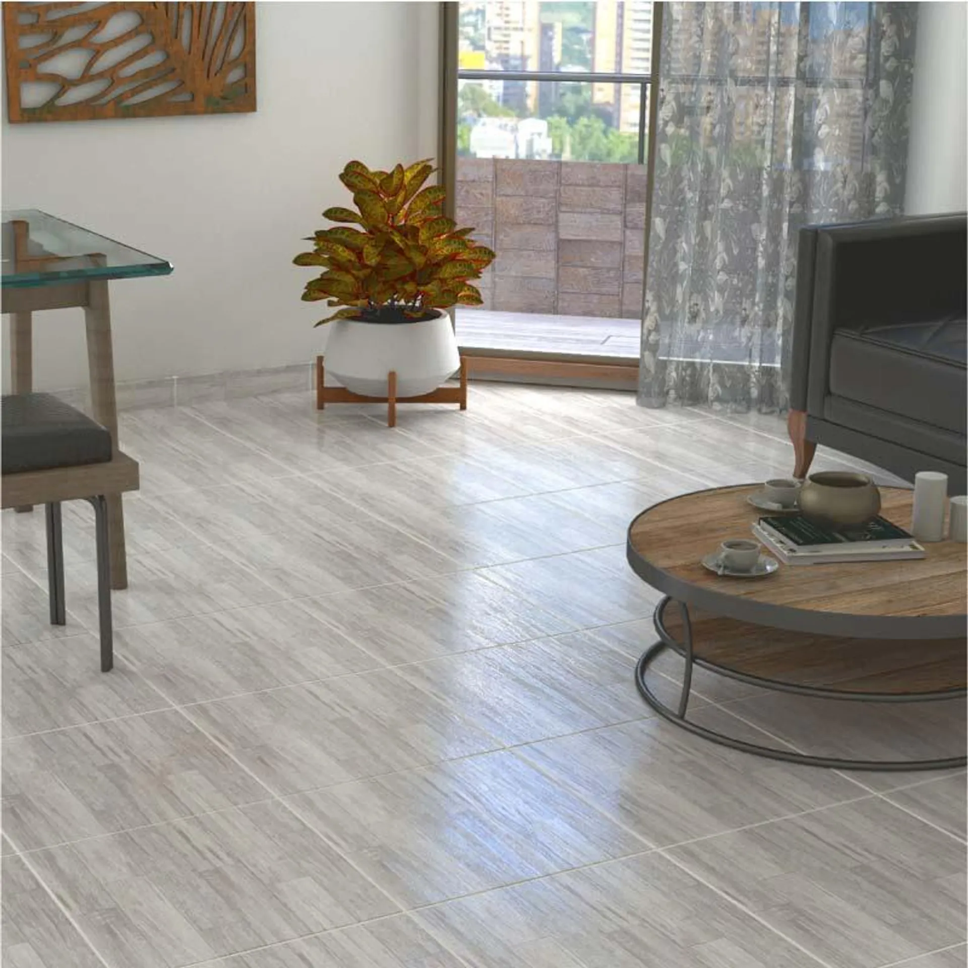 Piso Ceramico Madera Guatapuri Gris 50X50 Para Interiores