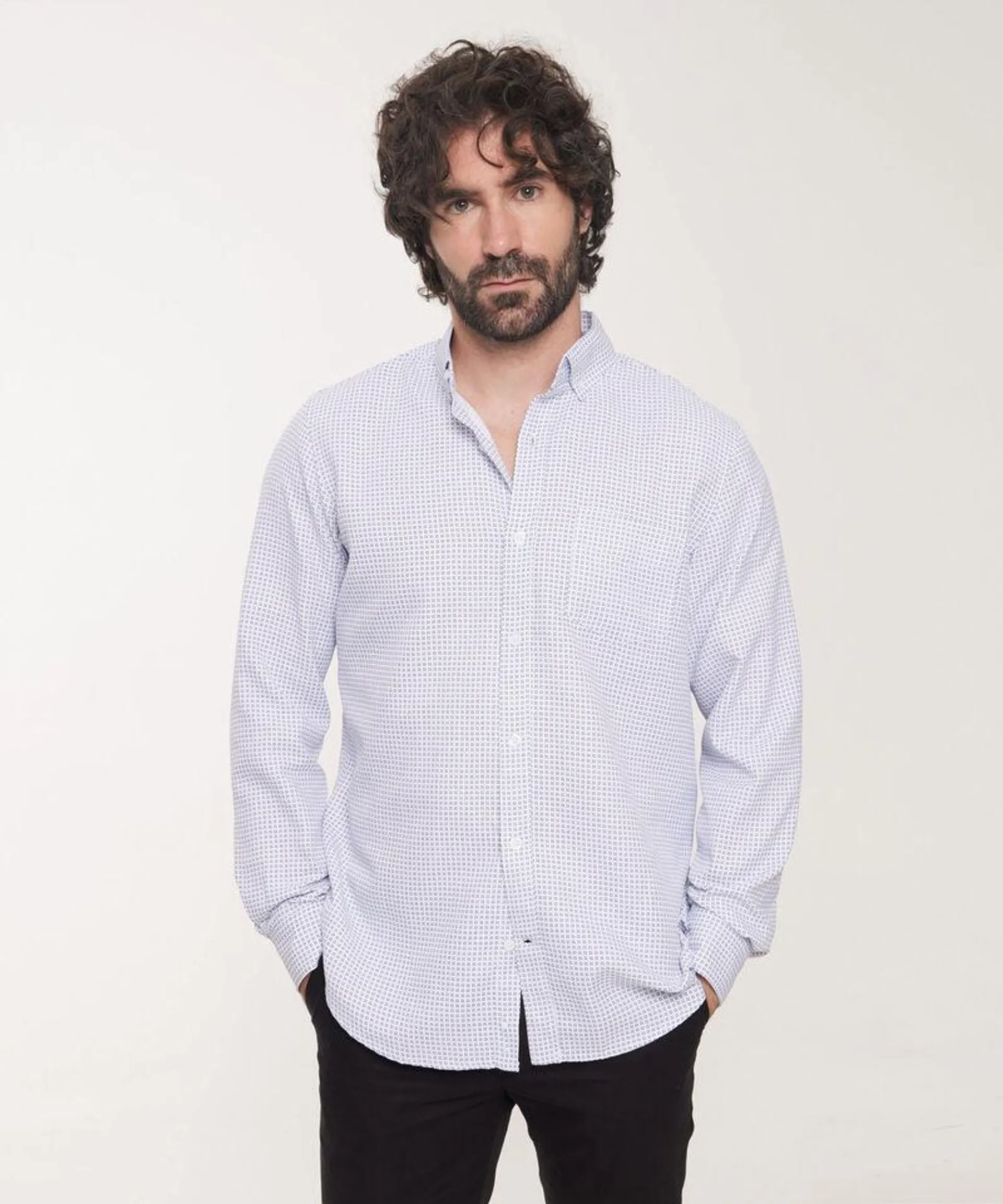 Camisa Corbatera Manga Larga Estampado Ceallo Button Down Regular