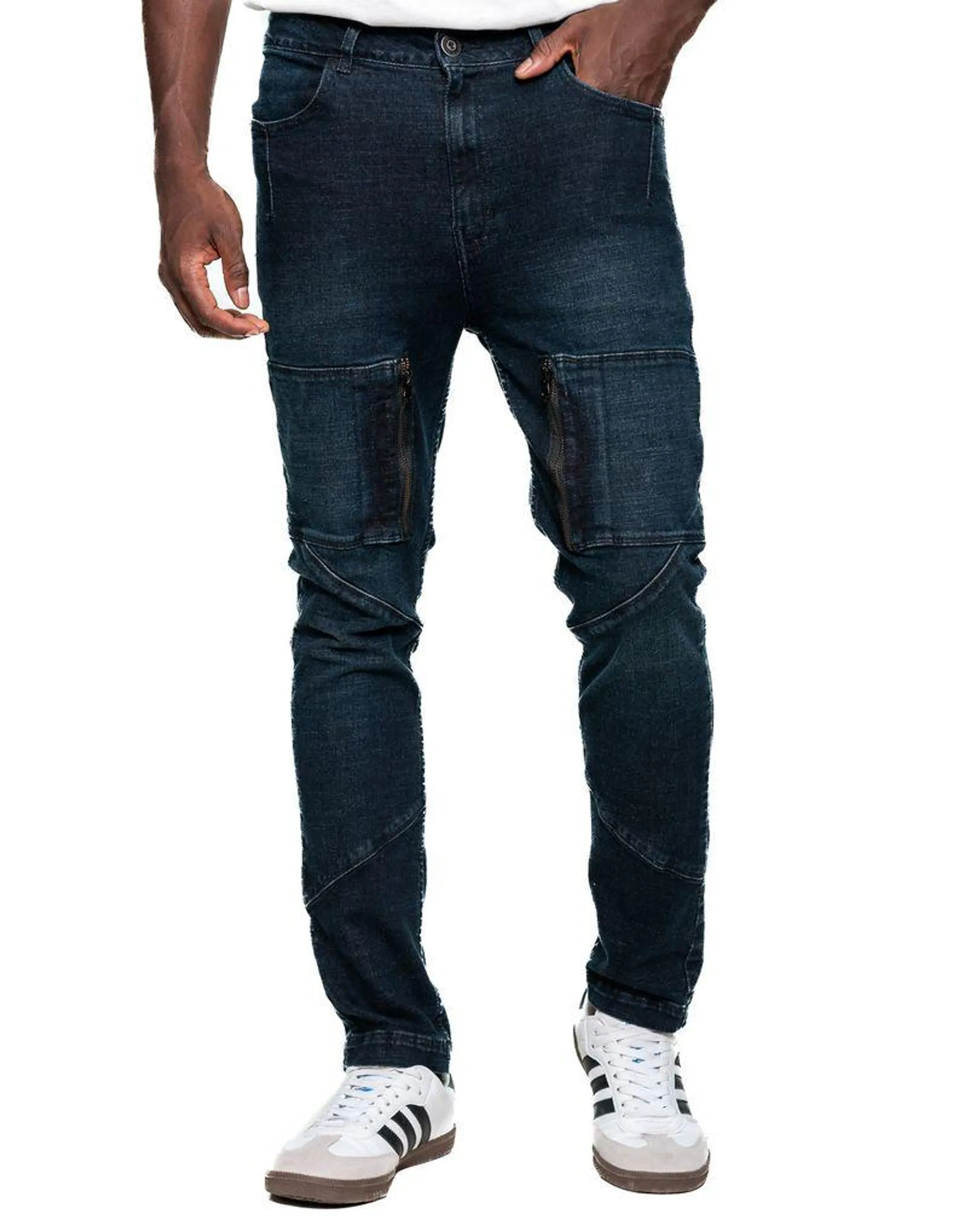 Slim Fit Jeans Tipo Cargo Con Cremalleras