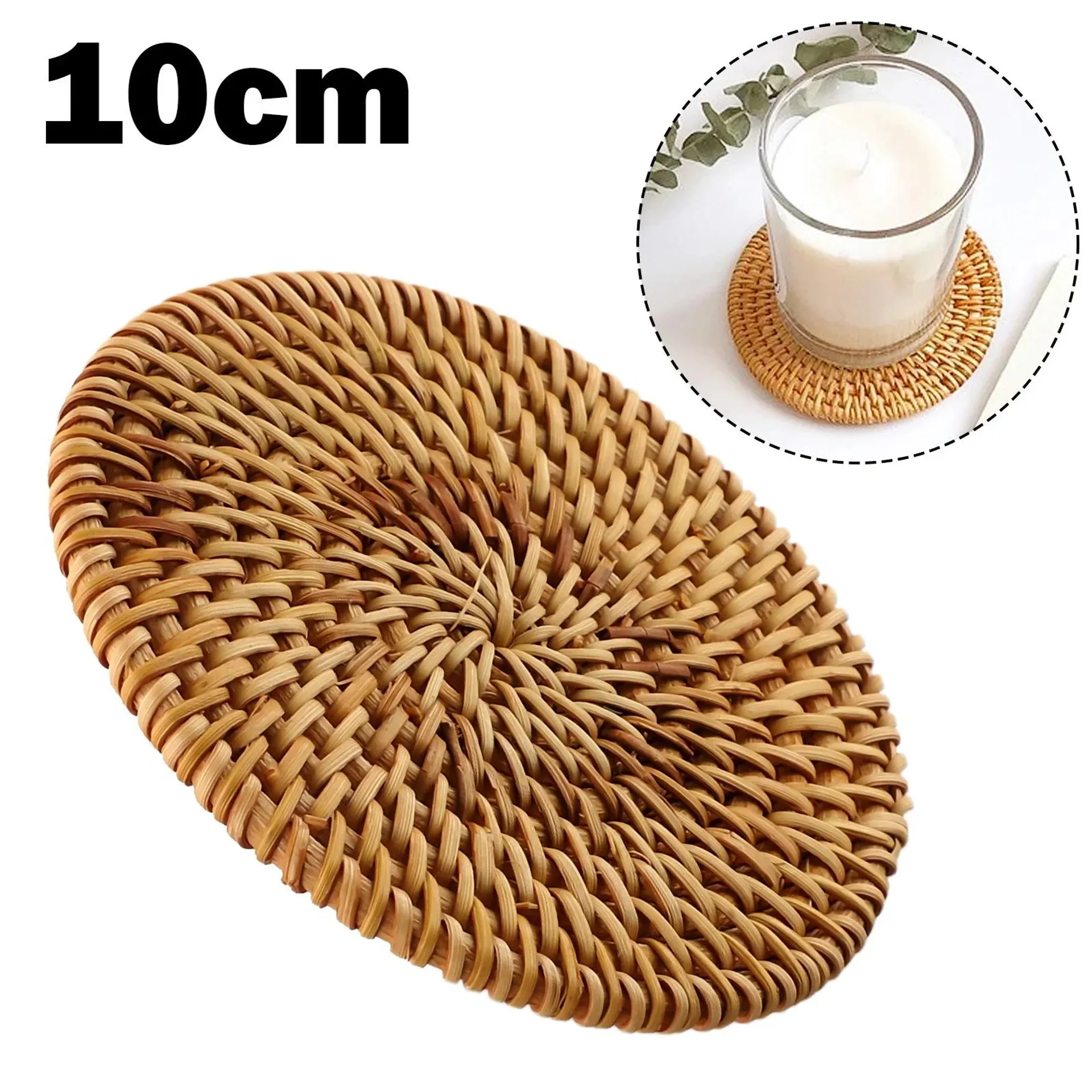 10CM Placemats Round Handmade Insulation Kitchen Rattan Coasters Kitchen Table Decoration & Accessories