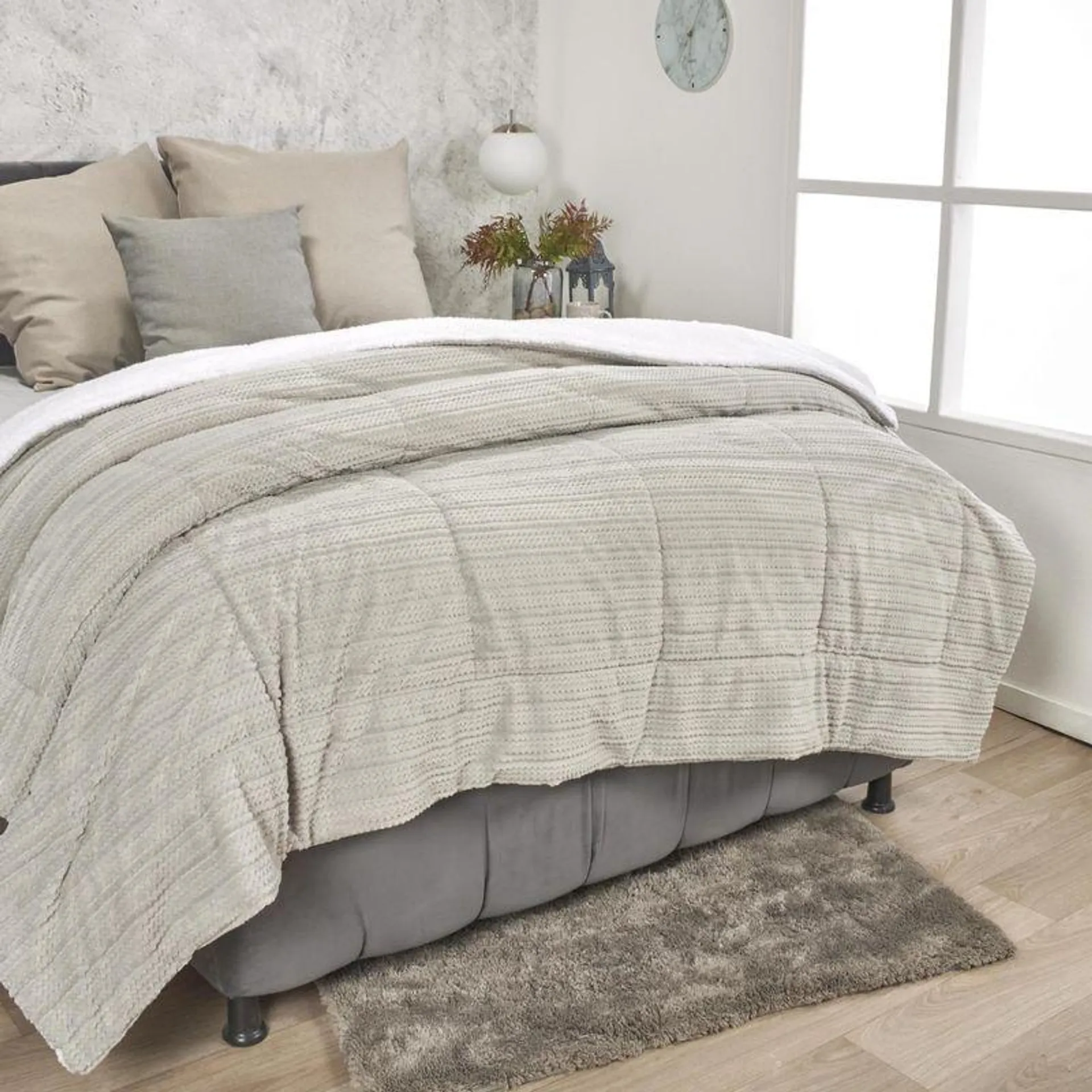 Cobija flannel jacquard ovejero gris nieve/blanco optico