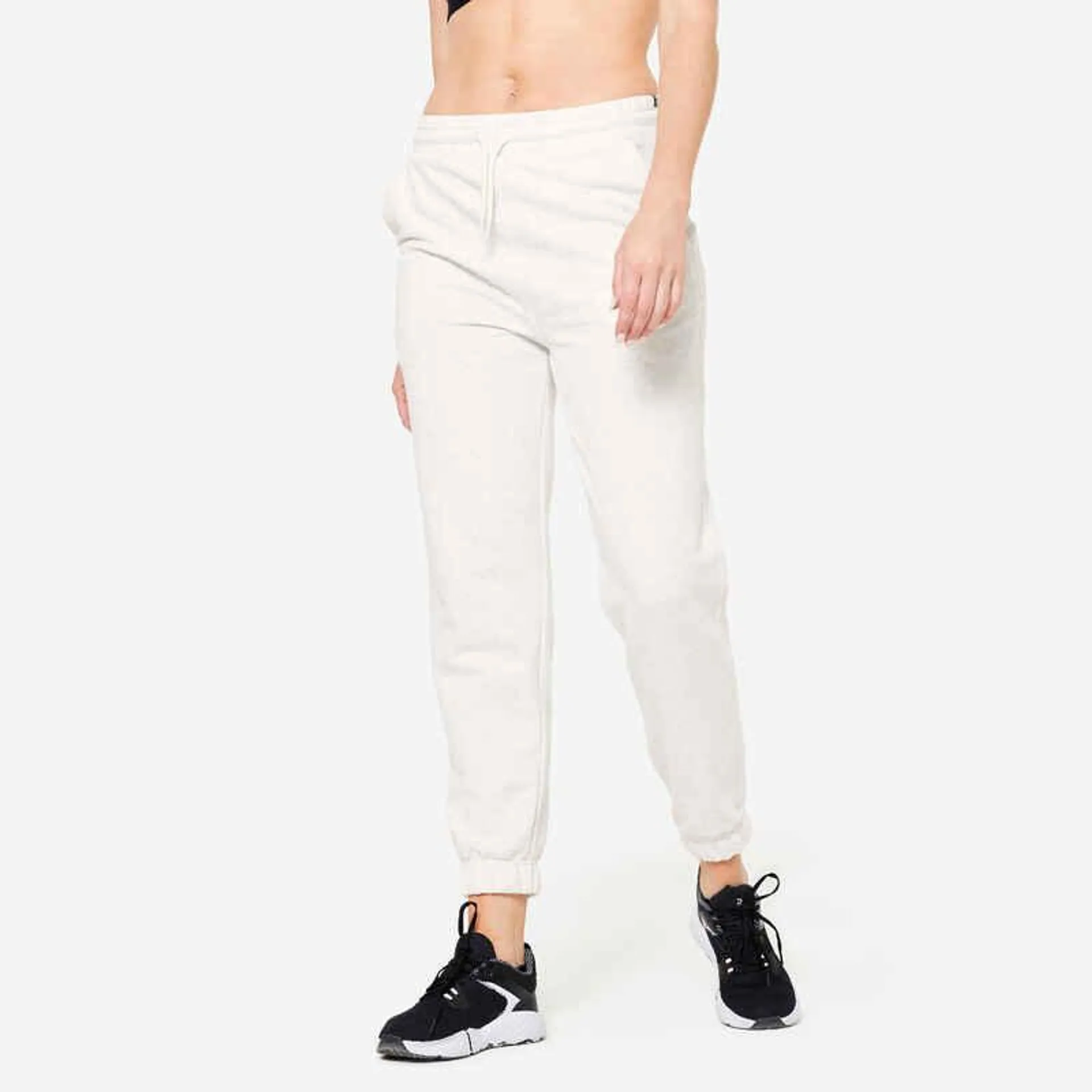 Pantalón Regular Fitness Mujer 500 Essential Blanco Jaspeado