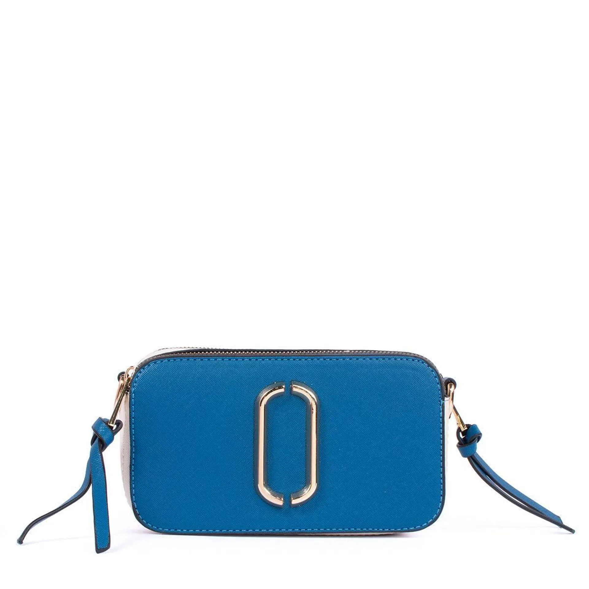 Bolso tipo bandolera color azul con herraje