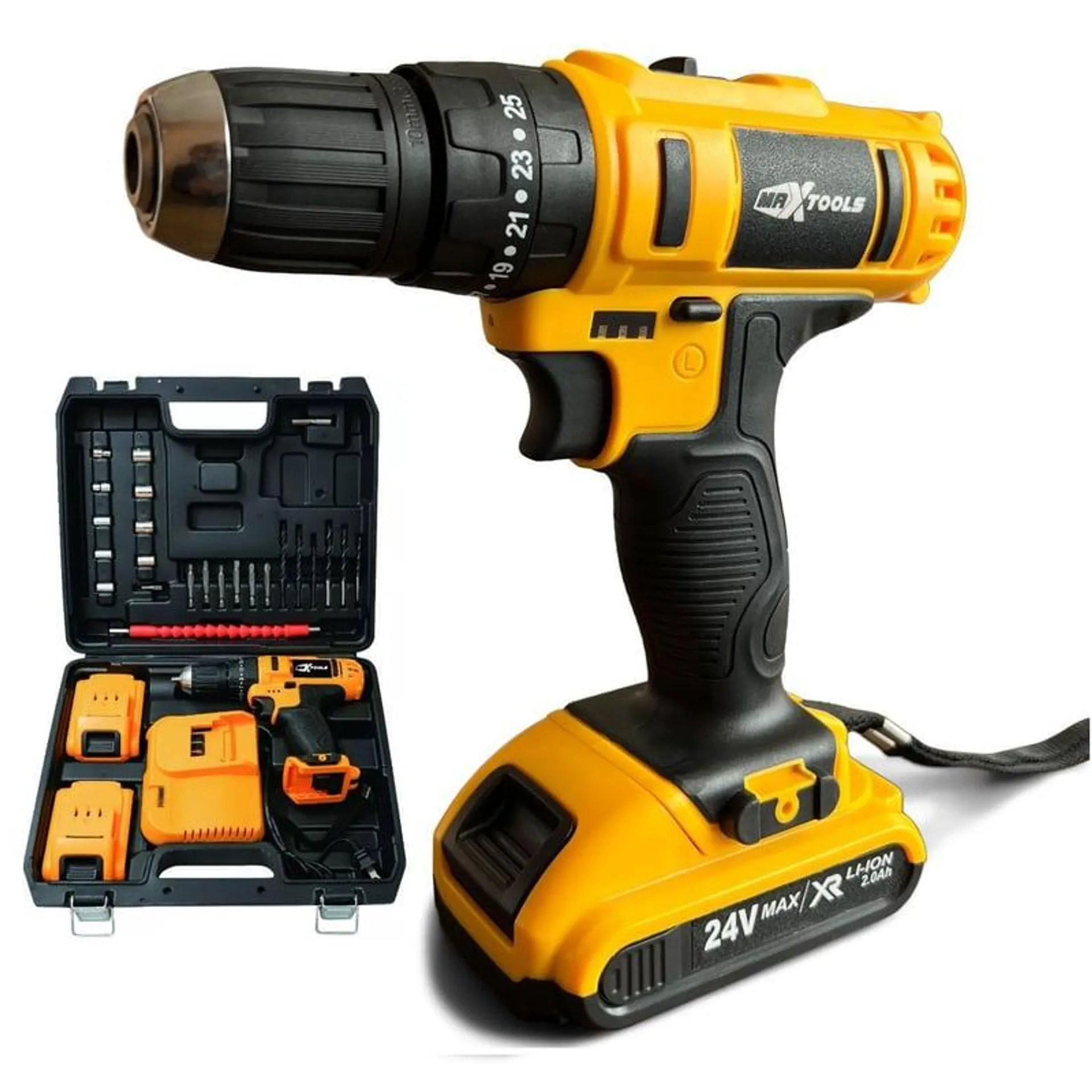 Taladro Atornillador Inalámbrico 10mm Maxtools 12v 23nm 27 Piezas.