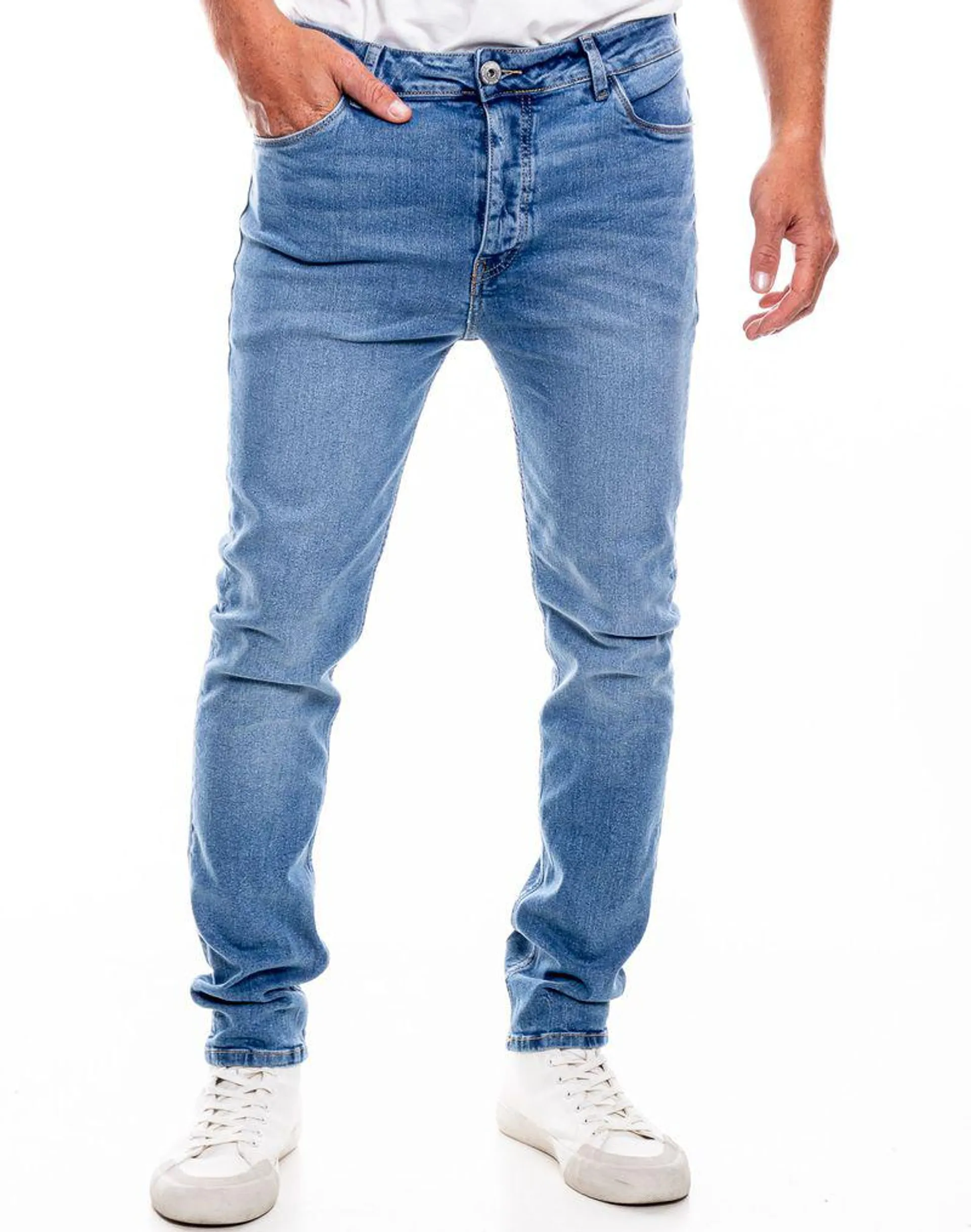 Slim Fit Jeans Tono Medio Con Botonadura Interna