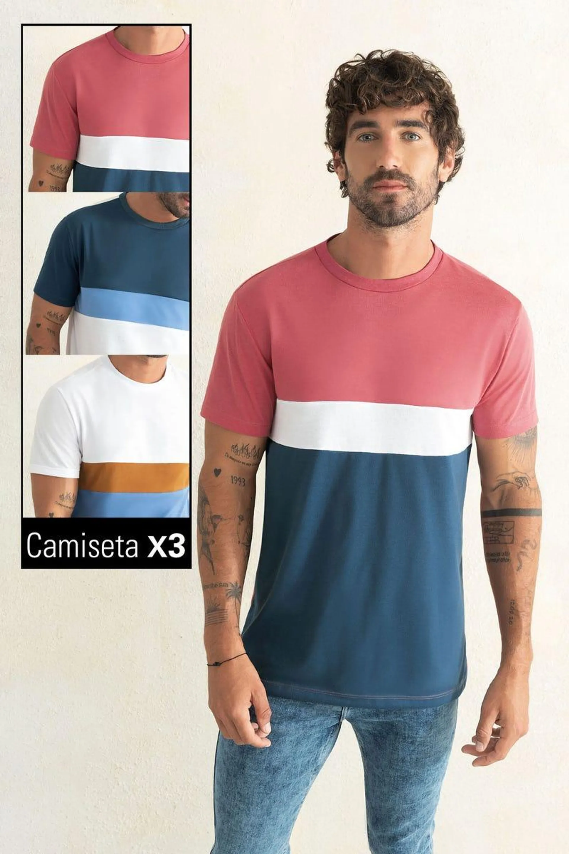 CAMISETA X 3 MANGA CORTA Multicolor