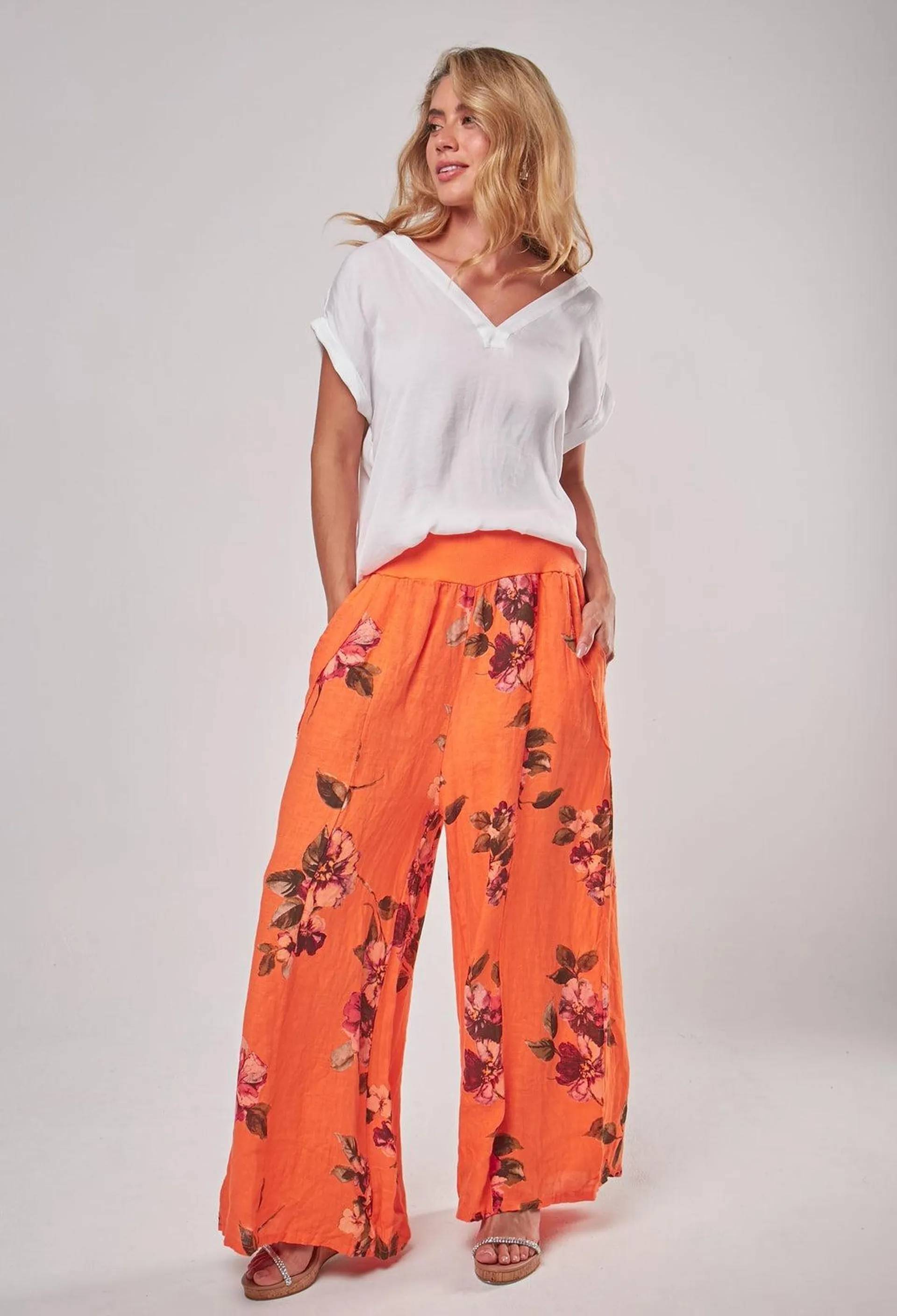 Pantalón Lino Estampado Mujer - SALE