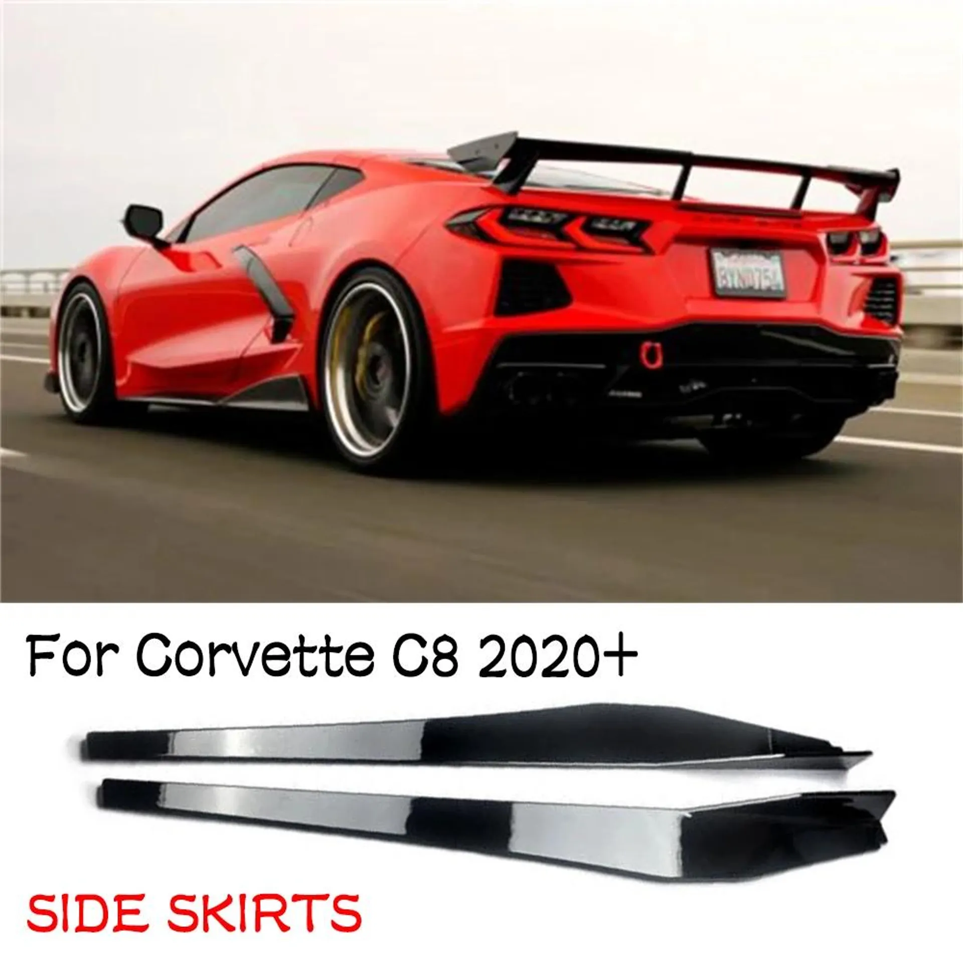 For Corvette C8 2020-2024 Accessories Glossy Black/Carbon Pattern Gloss 5VM Style Side Skirts Extension Lip Auto Exterior Parts