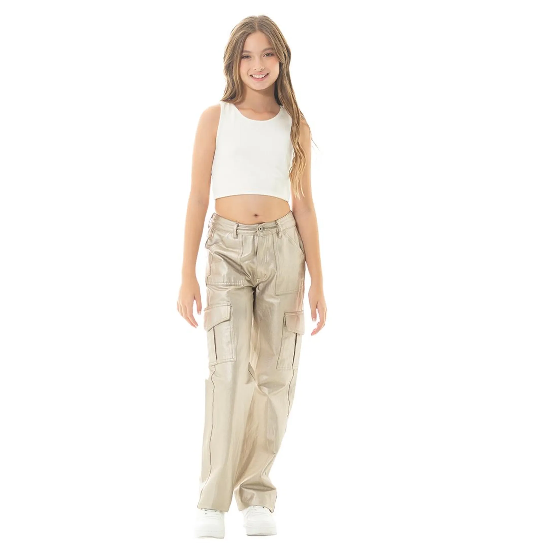 METALLIC CARGO PANTS FOR GIRLS