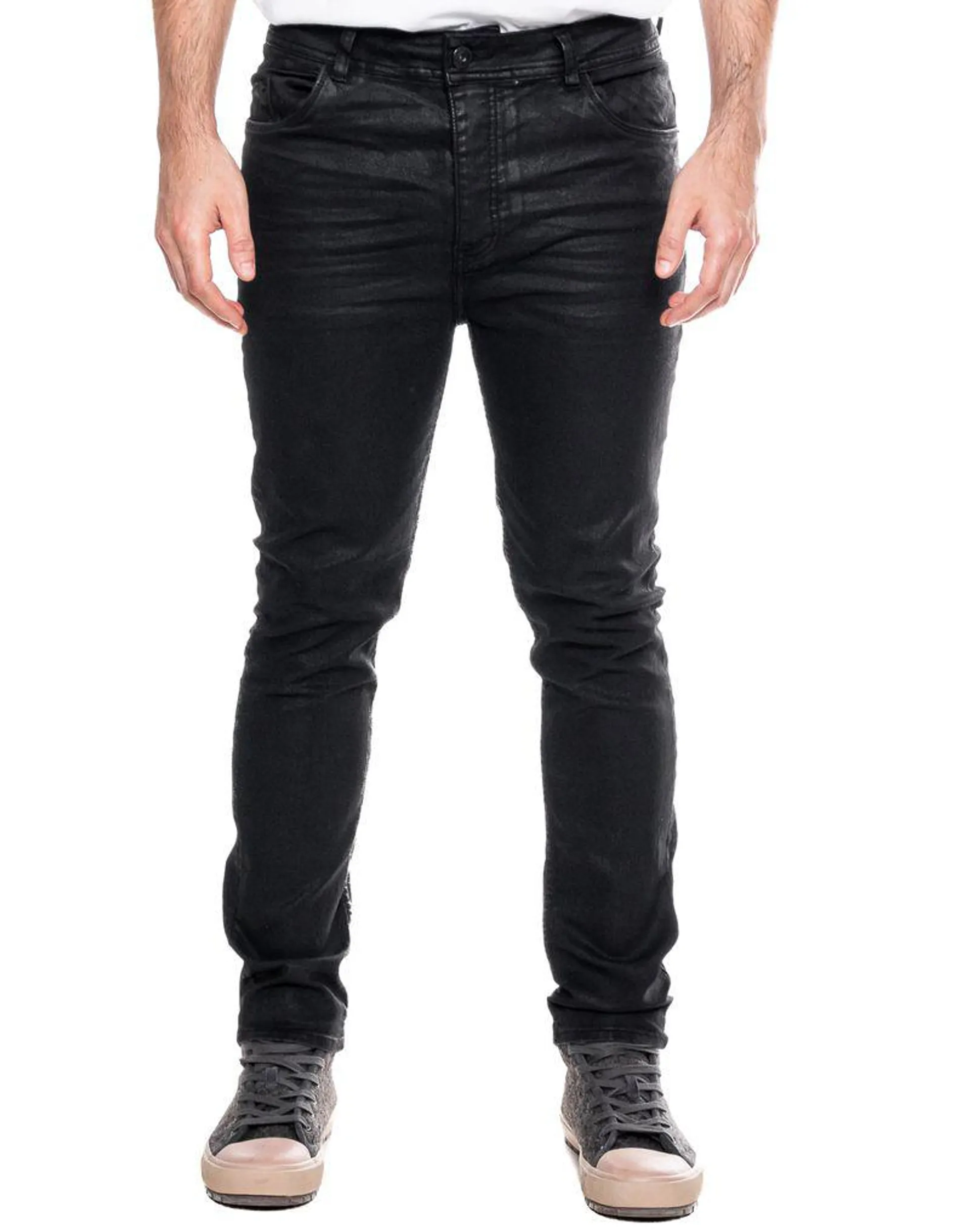 Black Slim Fit Jeans Con Botonadura Interna
