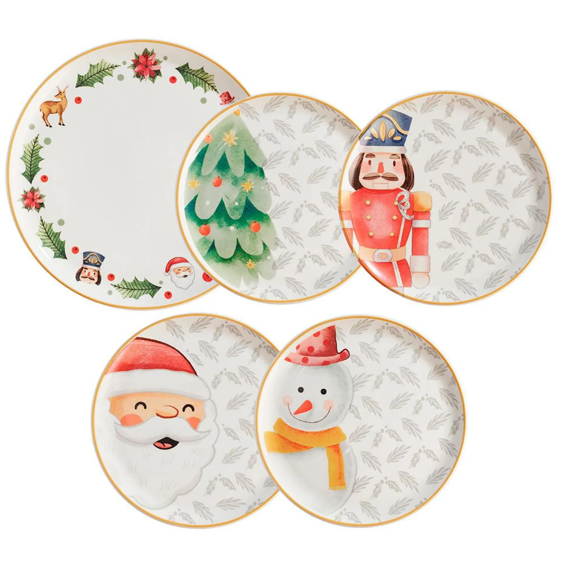 Set X 5 Platos Ceramica Navidad Corona