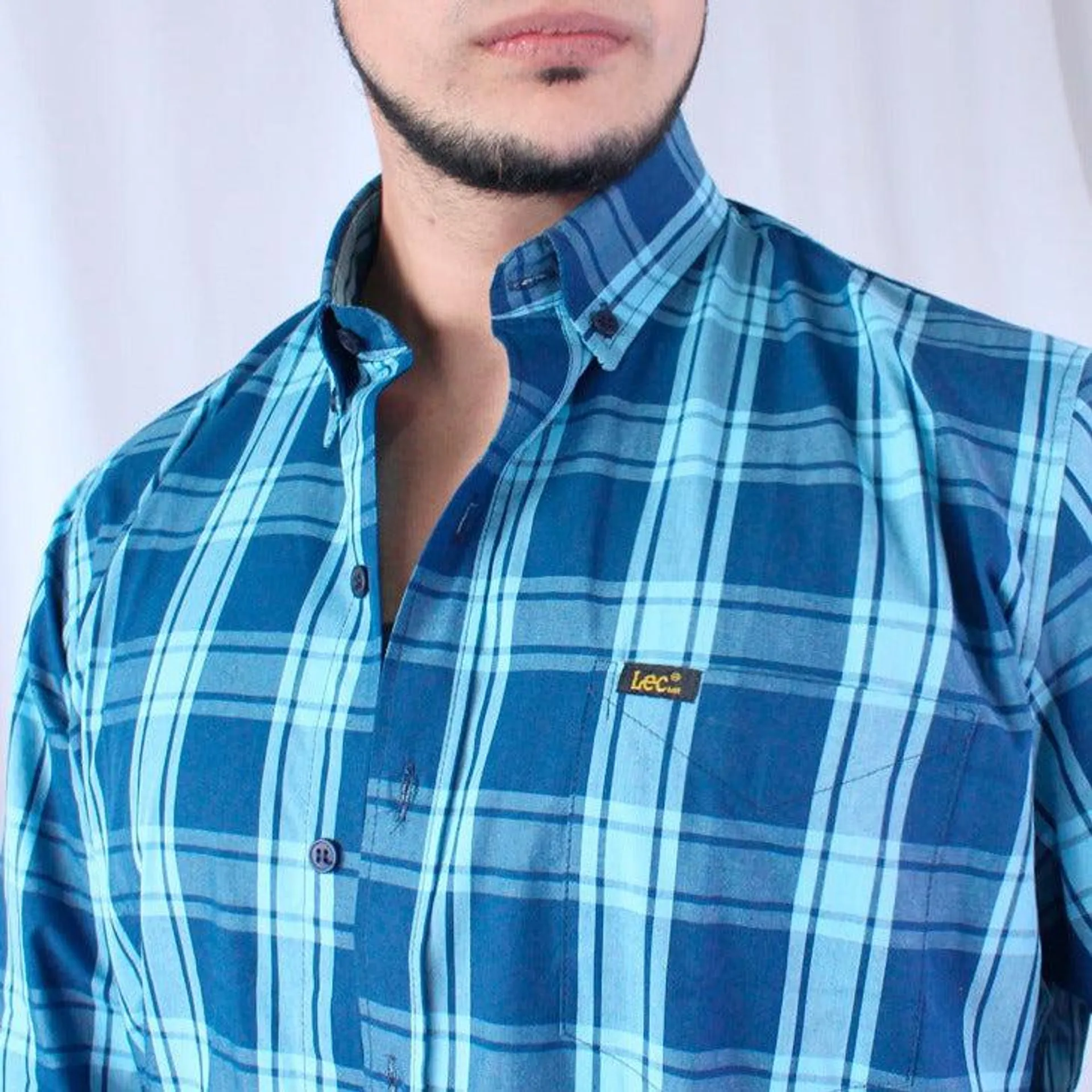 Camisa Para Hombre Lec Lee Cuadros Azul