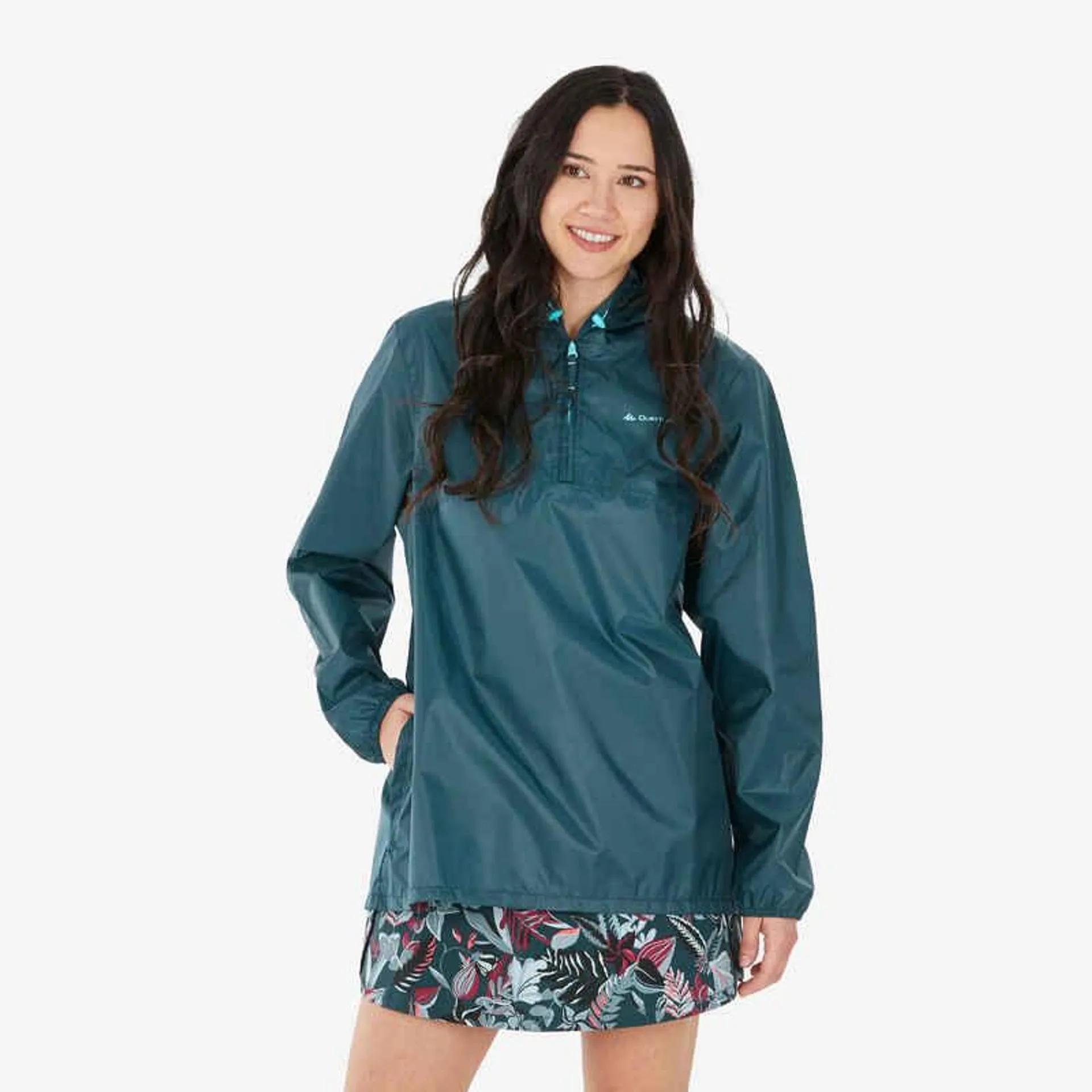 Chaqueta impermeable cierre medio de senderismo para Mujer Quechua NH100 azul