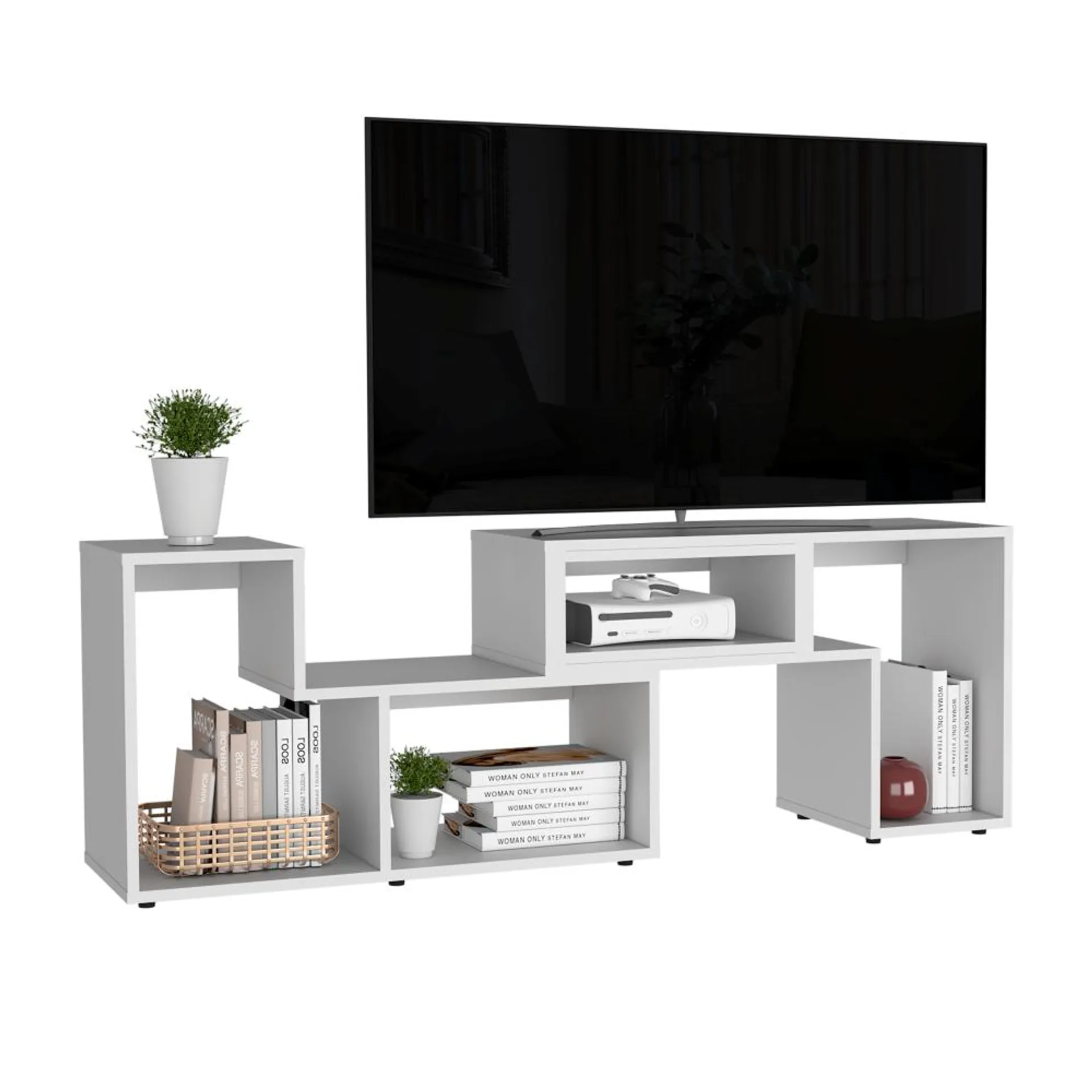 Mesa para tv ascher, blanco duqueza, con espacio para televisor de hasta 50 pulgadas
