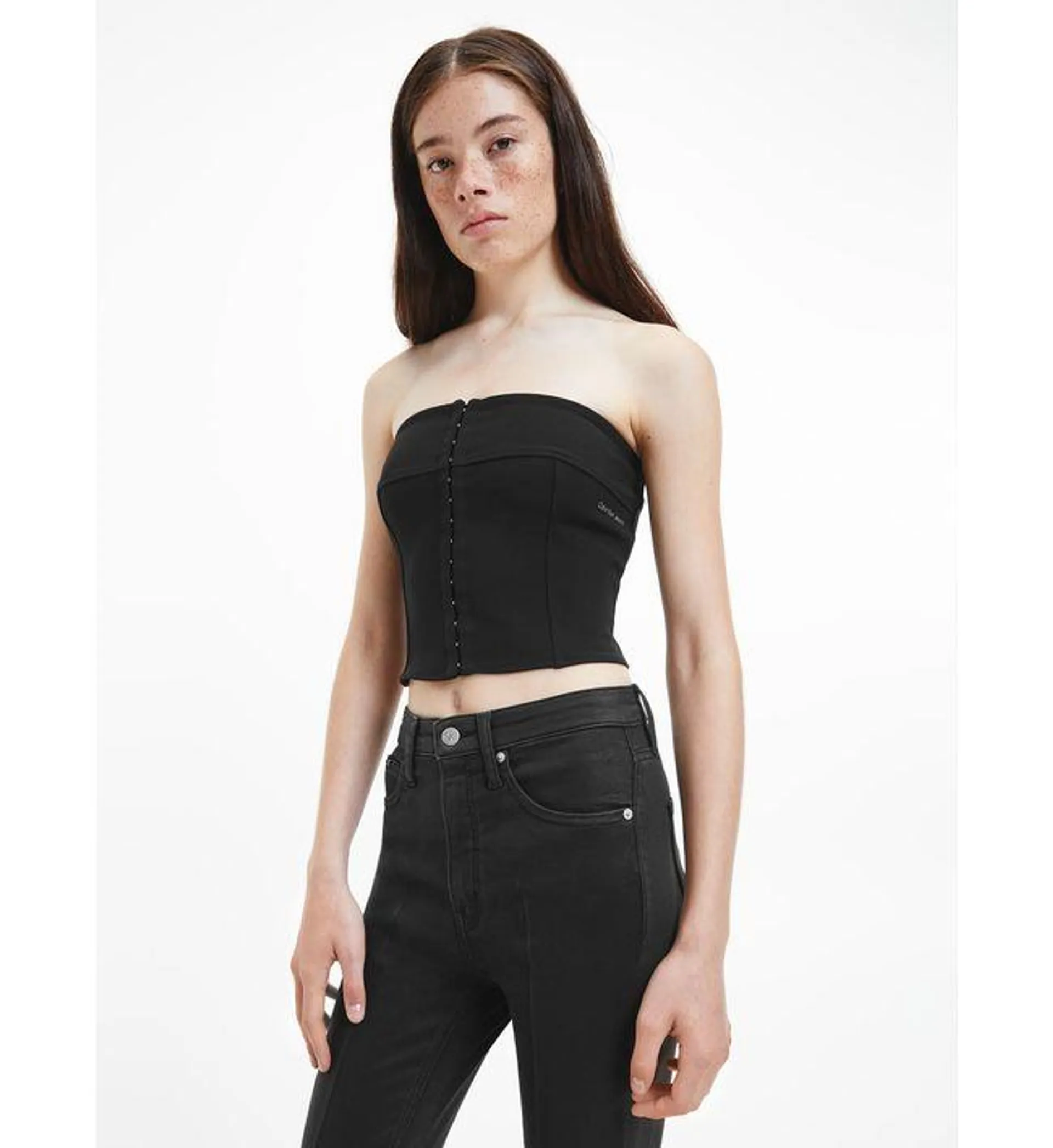 Crop Top Bustier Negro Sin Tirantes para Mujer