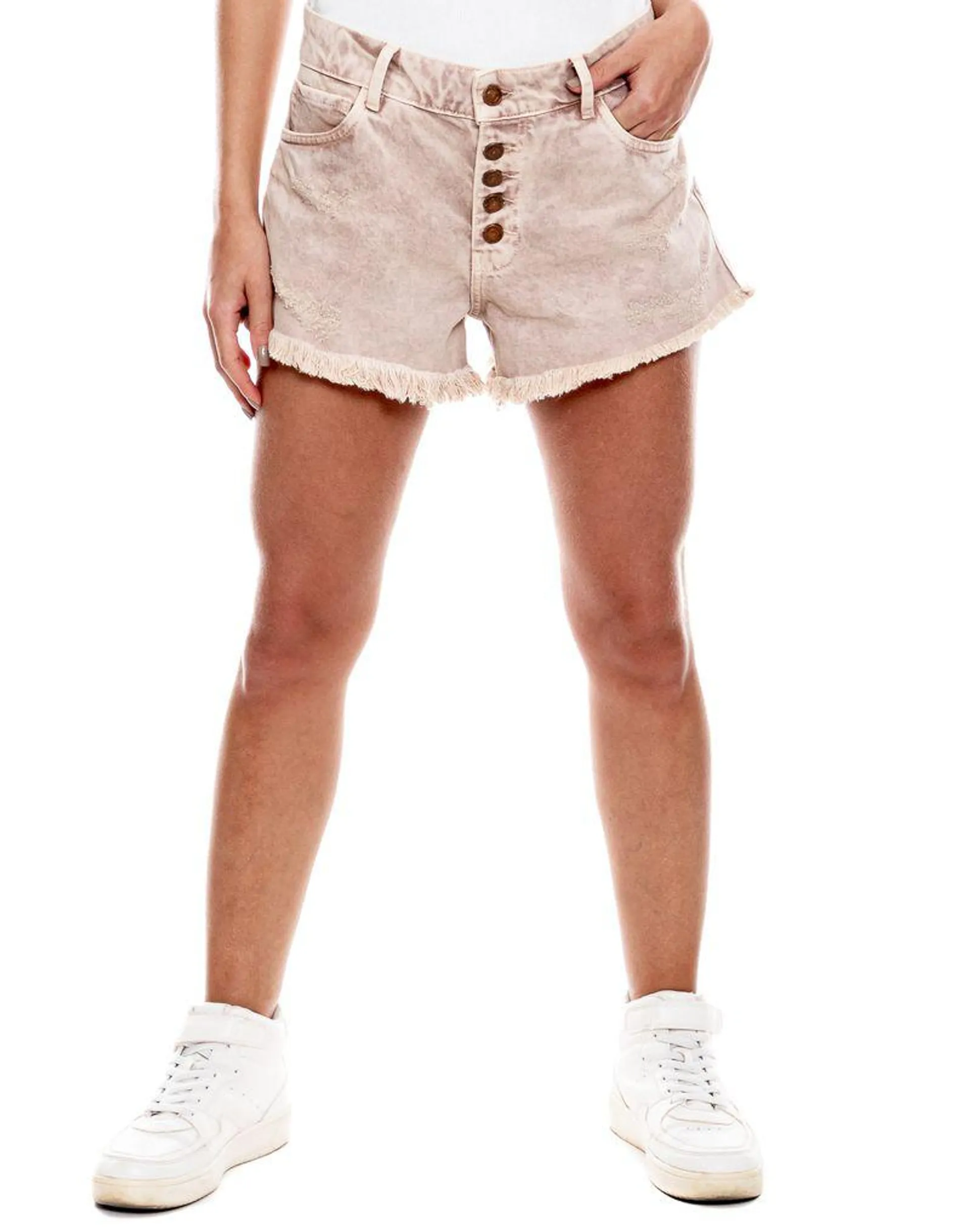 Slouchy Denim Shorts Con Botonadura Interna