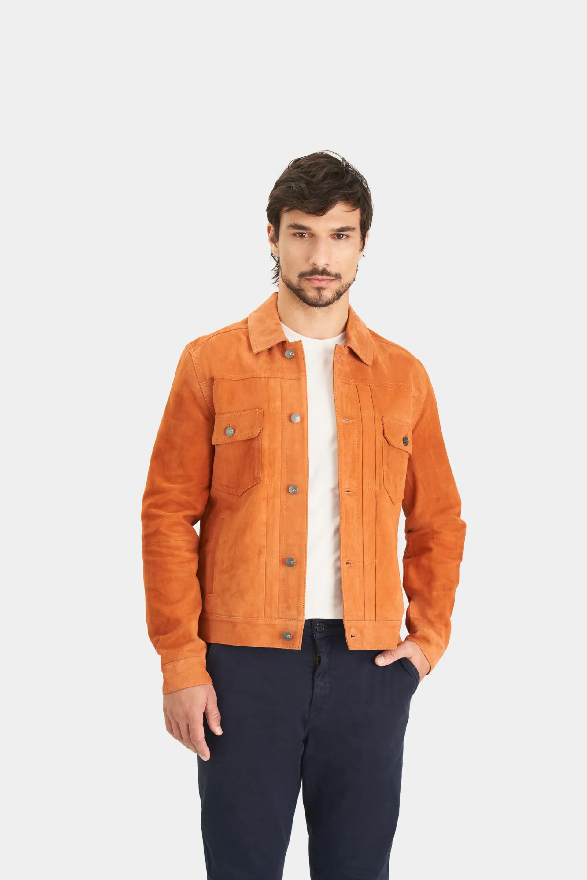 Chaqueta zambeze de gamuza para hombre cuello camisero