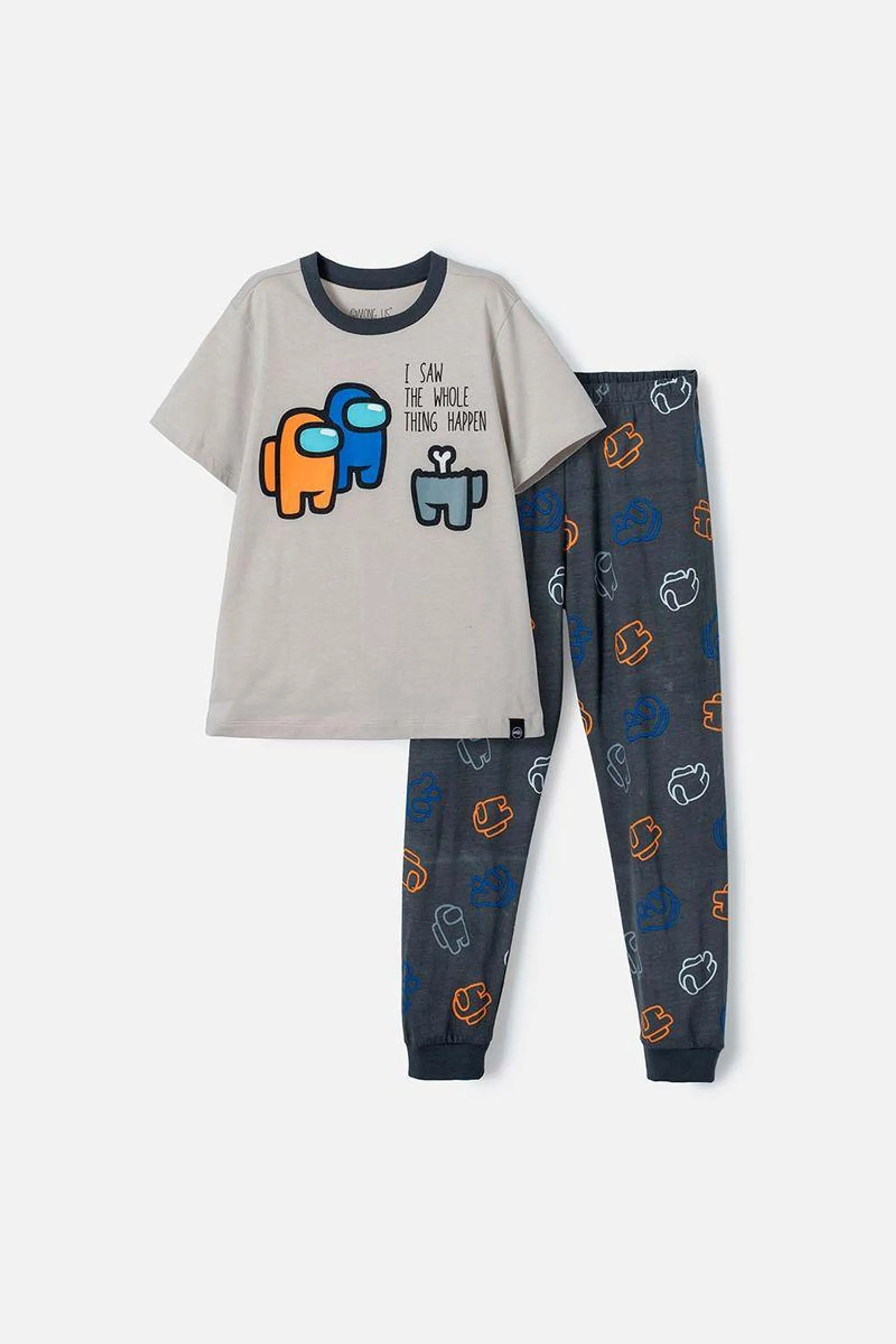 Pijama de Among Us manga corta pantalón largo gris para niño