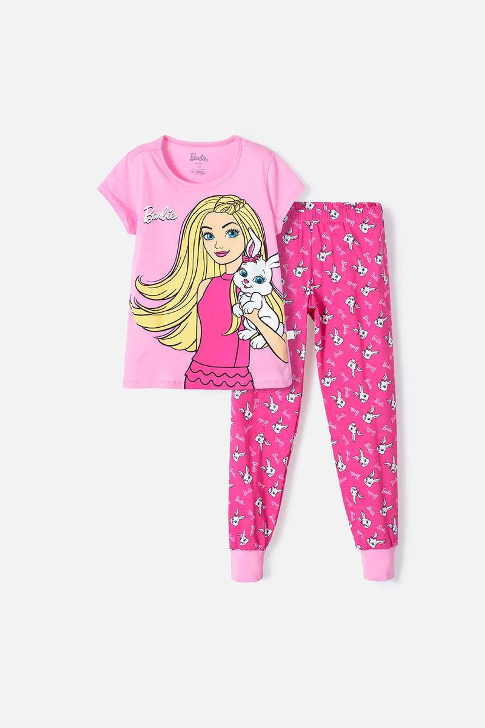 Pijama de Barbie rosada de pantalón largo para niña