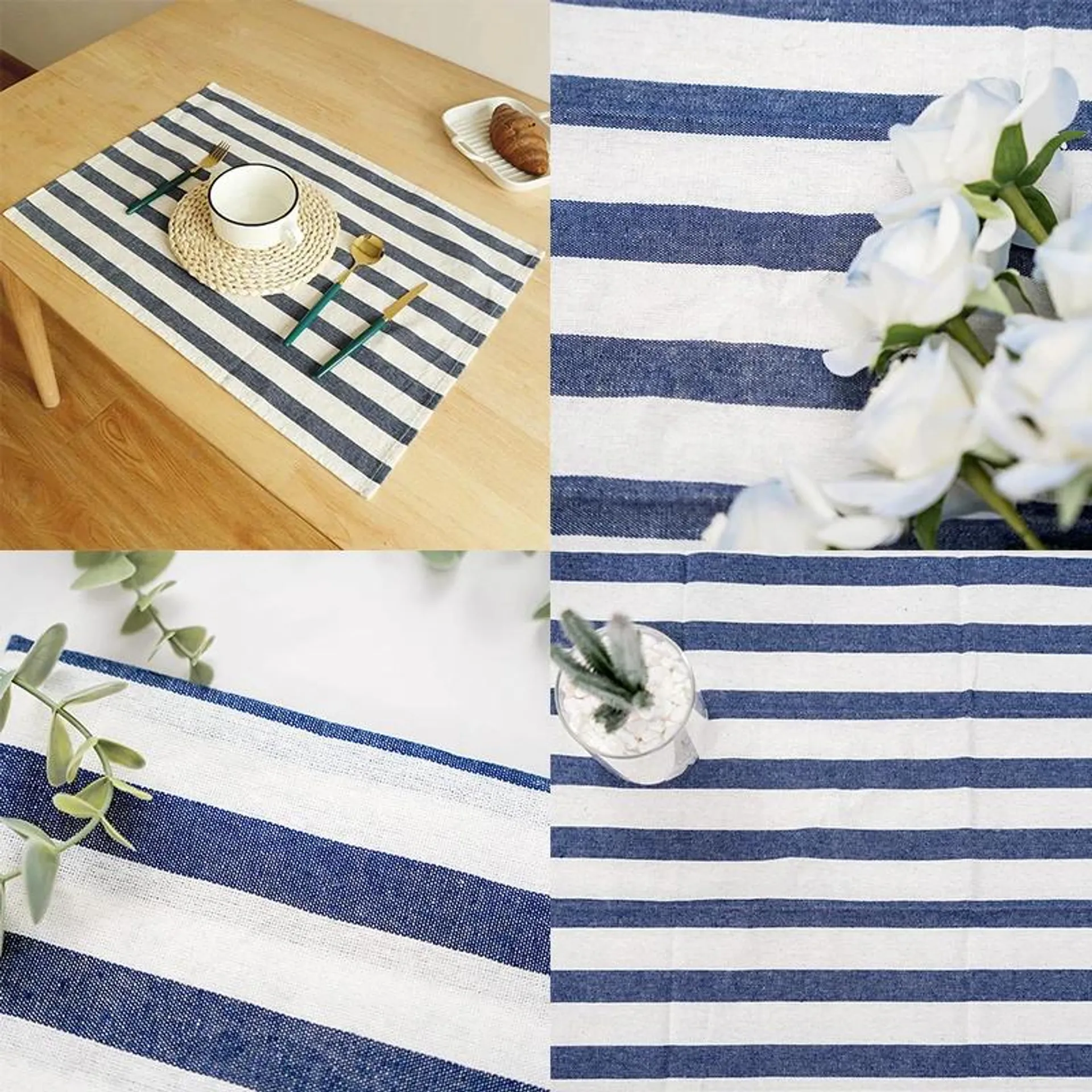 40X60Cm High Quality Blue White Plaid Striped Tea Towel Kitchen Towel Napkin Table Cloth Cotton Woven Fabric Dinning Decor