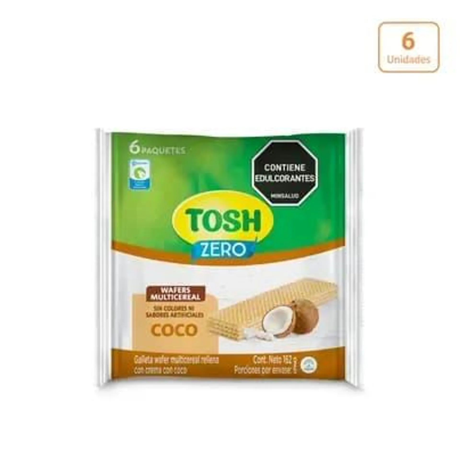 Galletas Tosh Wafer Coco sin azúcar x 162g x 6 unds