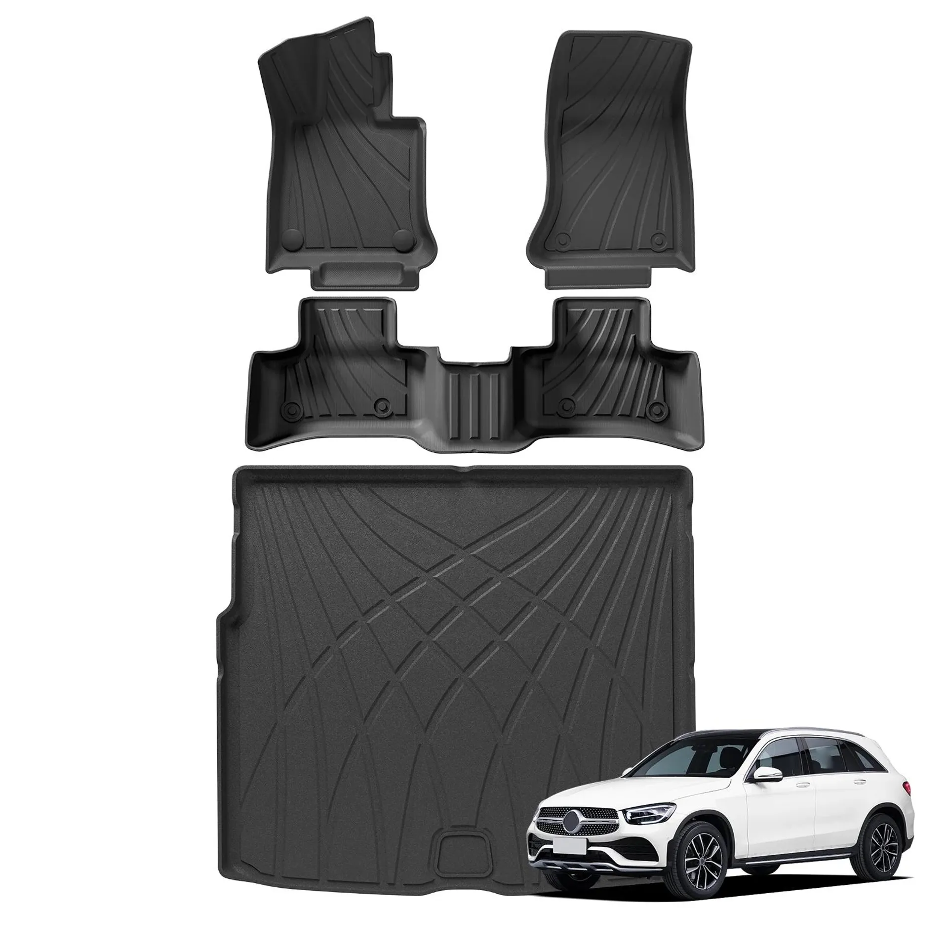 for Benz GLC 2023 2024 5seat Car Floor Mats Cargo Liner Trunk Pad for GLC 300 350e TPE 3D Foot Mat Set Left Hand Drive