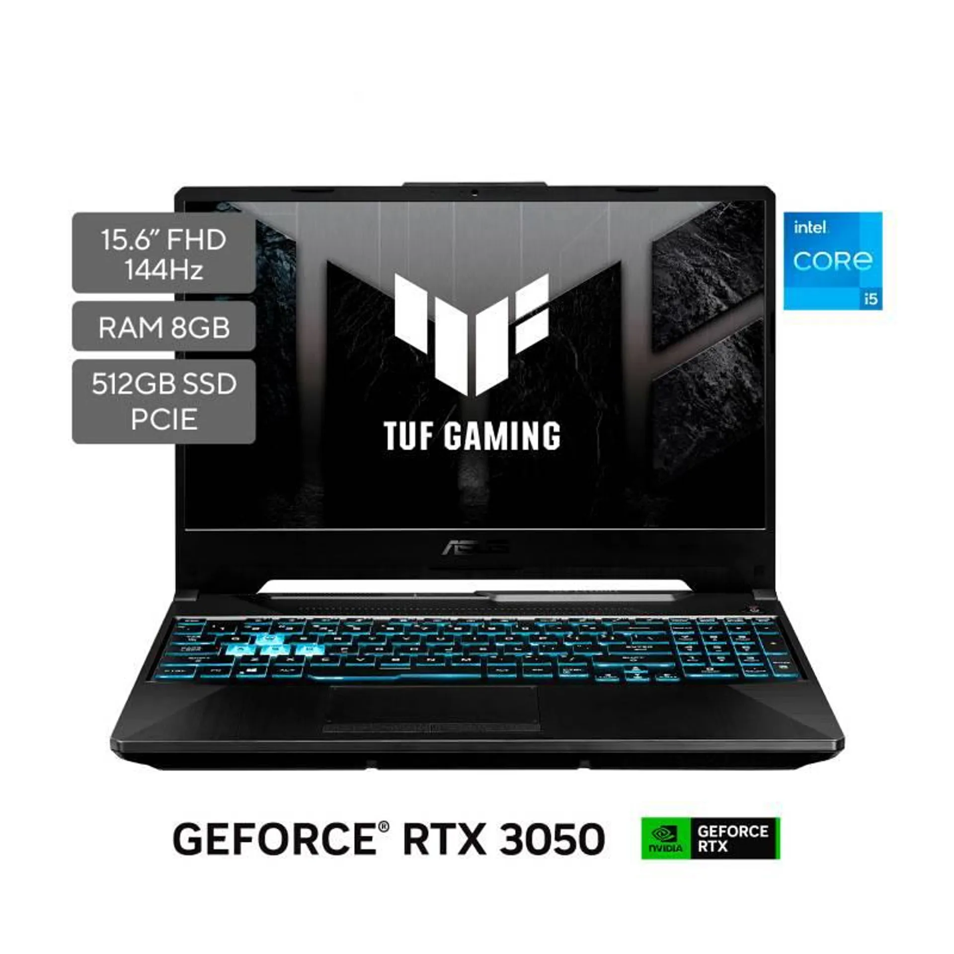 Gamers Asus Intel Core i5 8GB 512GB NVIDIA® GeForce RTX 3050 Windows 10 Home 15.6 pulgadas TUF Gaming F15 FX506HC