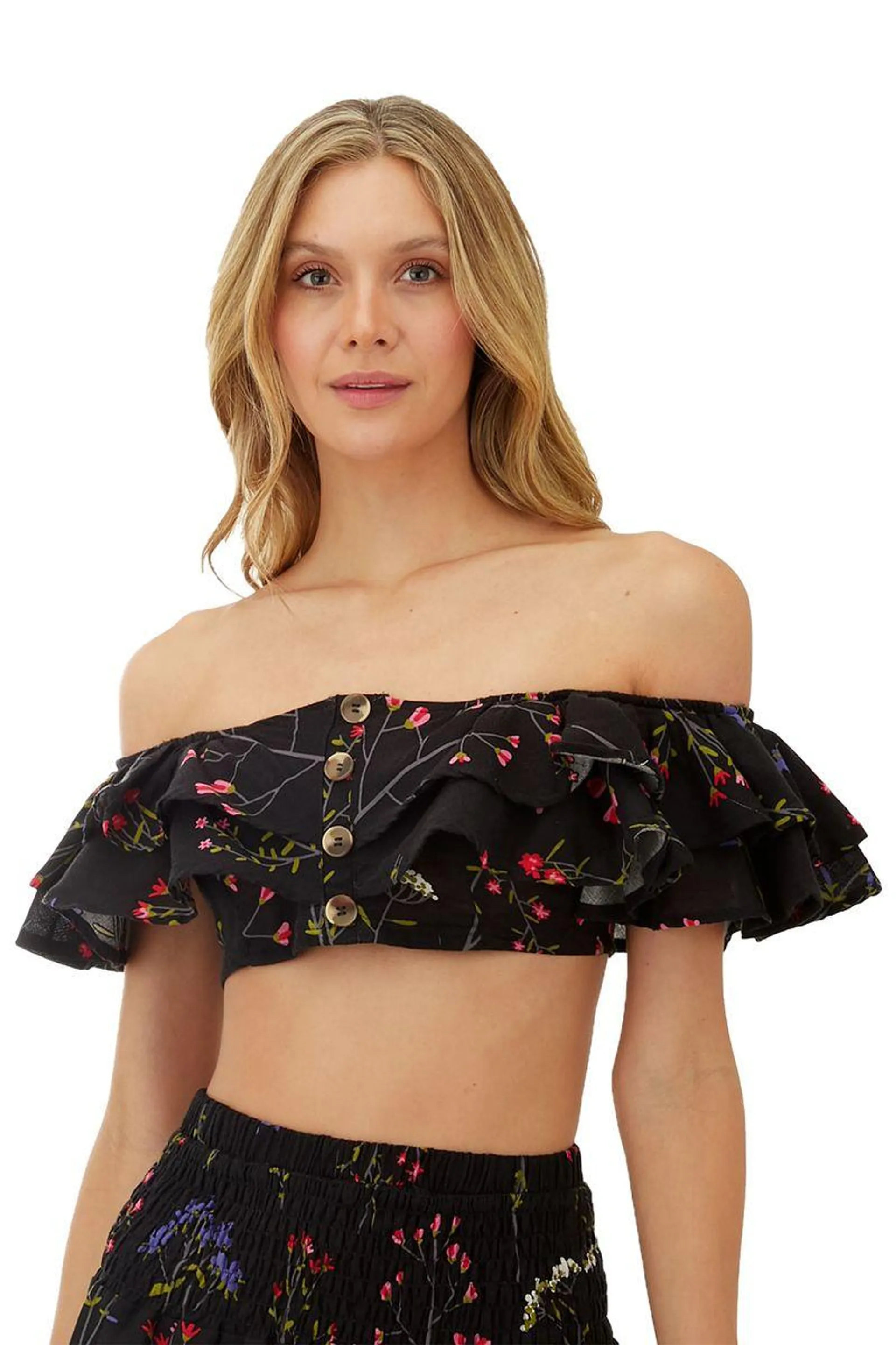 Top Estampado Floral Negro para mujer Fiore