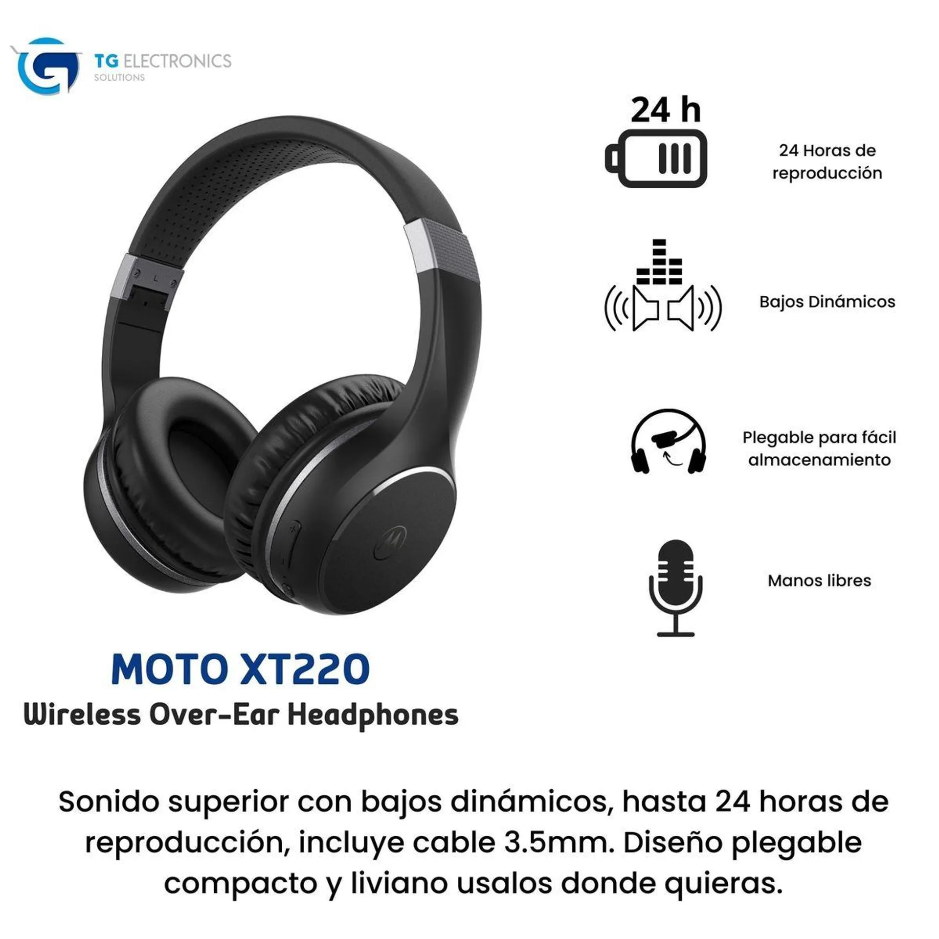 Audifono Diadema Motorola XT220 Hasta 24 hrs de Musica Color Negro