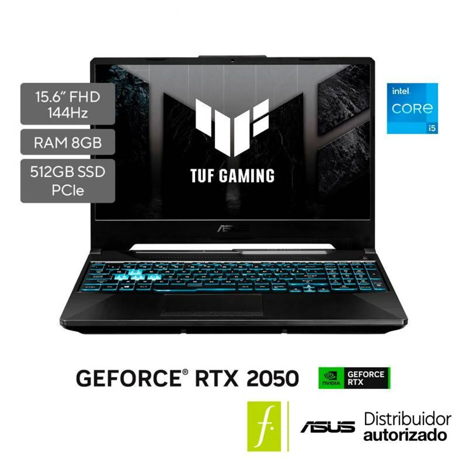 Portátil ASUS TUF Gaming F15 | Geforce RTX 2050 | Intel Core i5 | 8GB de RAM | 512GB SSD de Almacenamiento | Windows 11 | Pantalla 15,6 Pulgadas | Computador Portatil Gaming