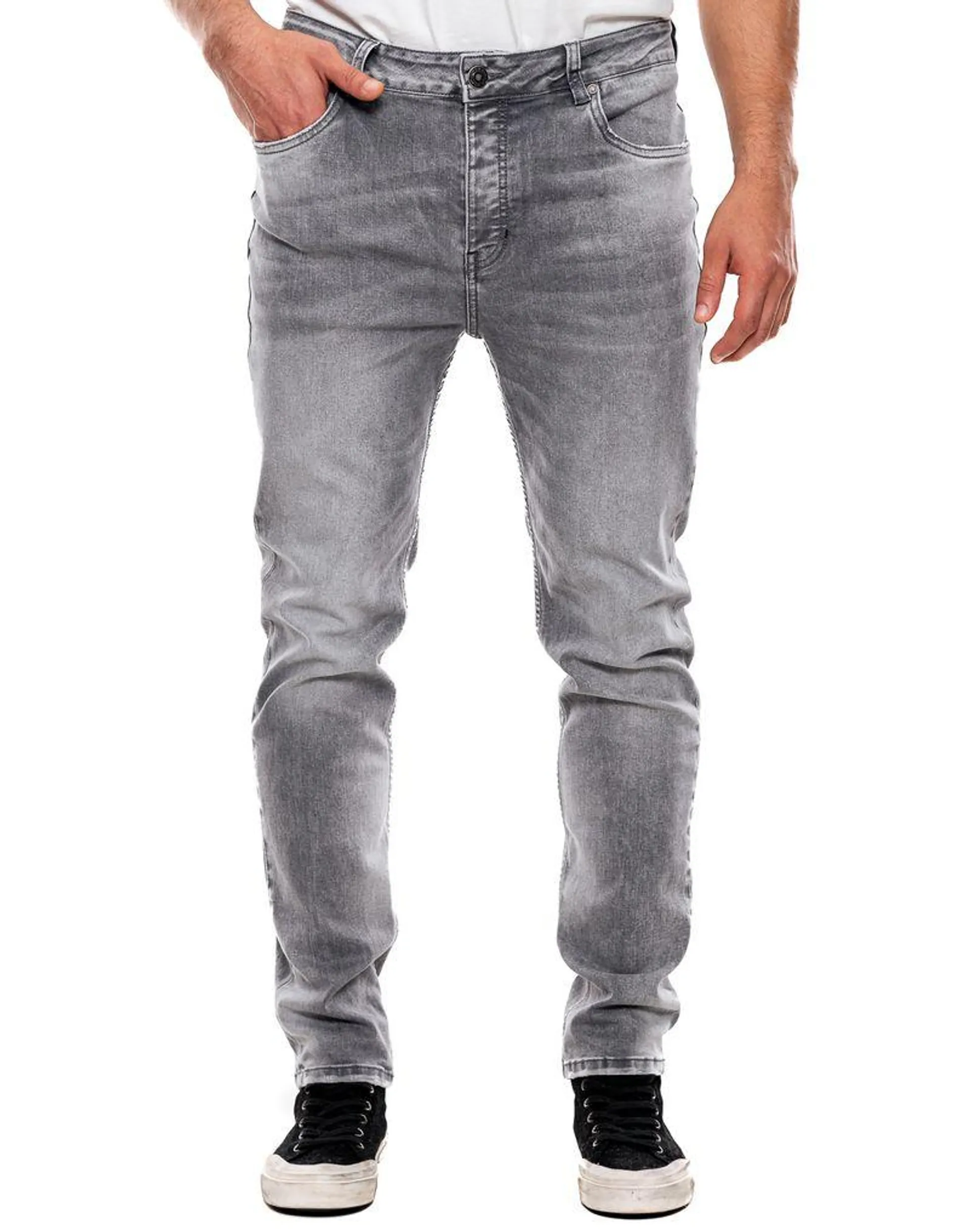 Slim Fit Jeans Tono Medio Con Botonadura Interna