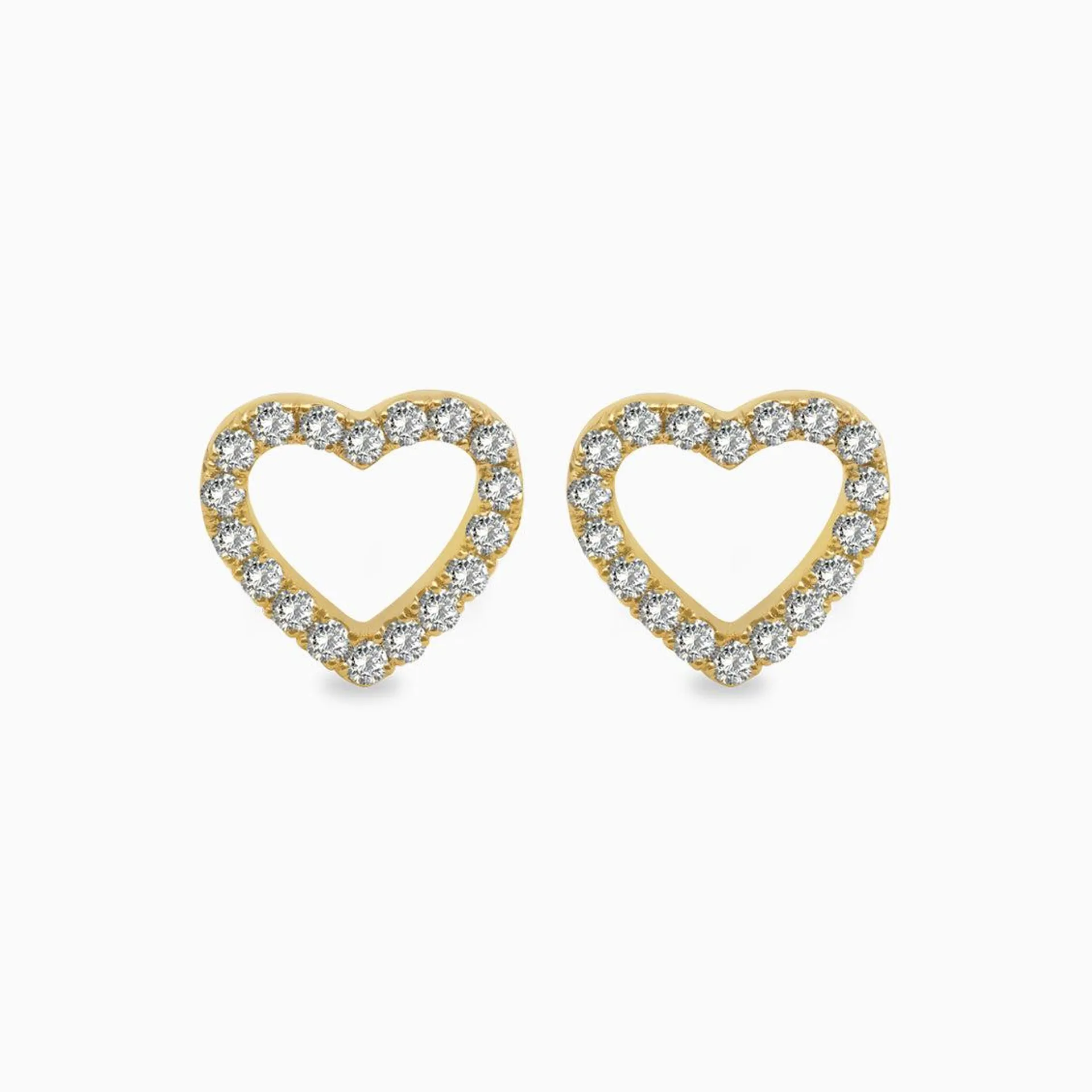 Aretes en oro amarillo de 18K corazón con brillantes