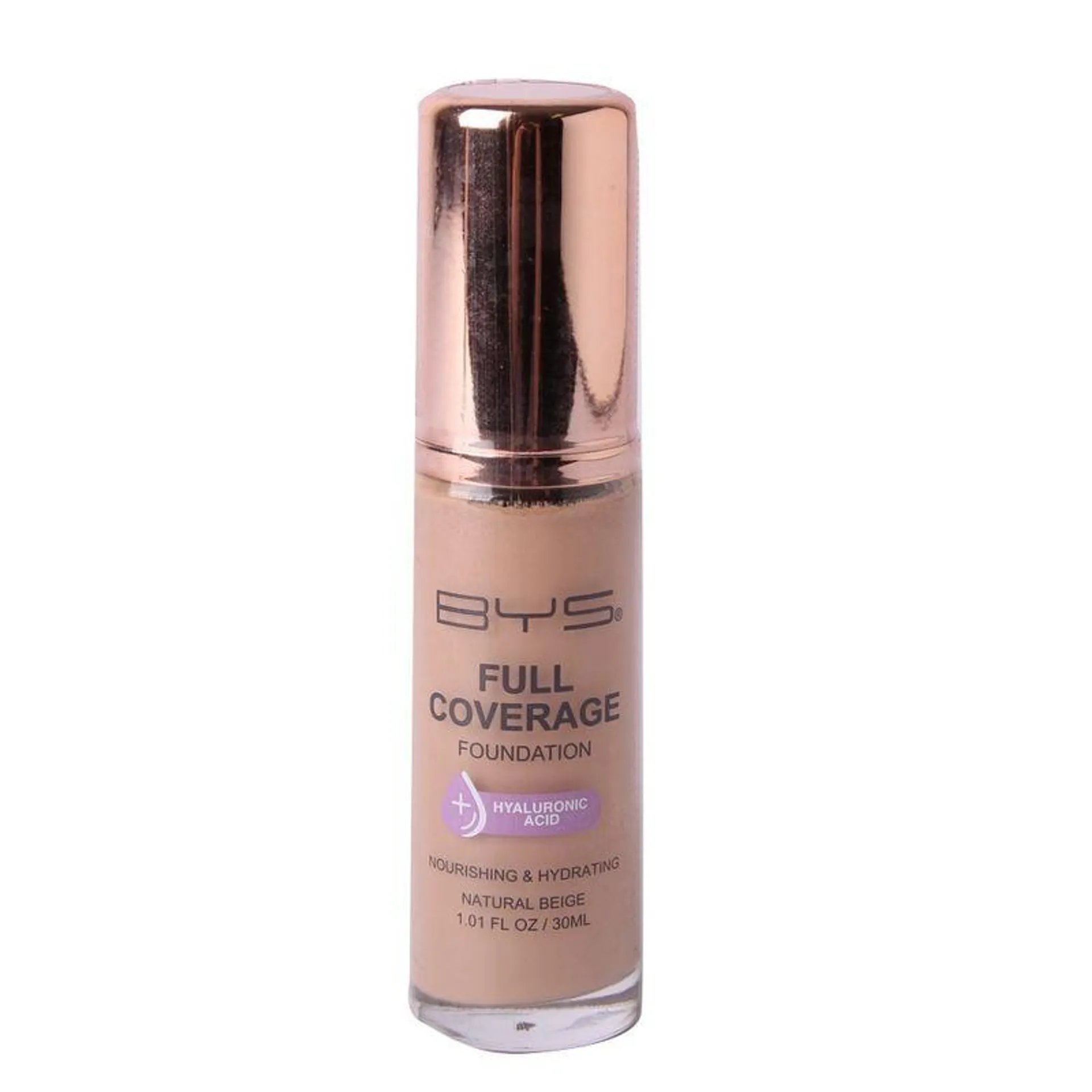 Base Liquida Bys Full Coverage Ácido Hialurónico Natural Beige 30 Ml