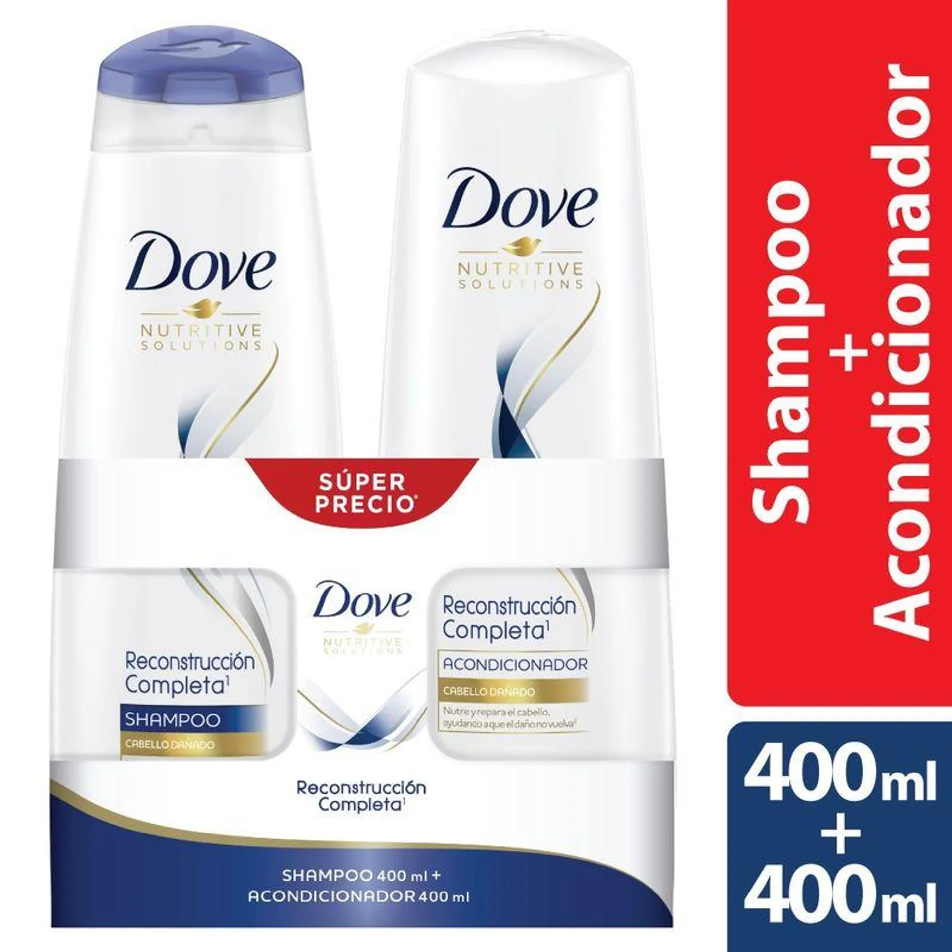 Shampoo Dove Reconstruccion Completa 400 Ml + Acondicionador 400 Ml