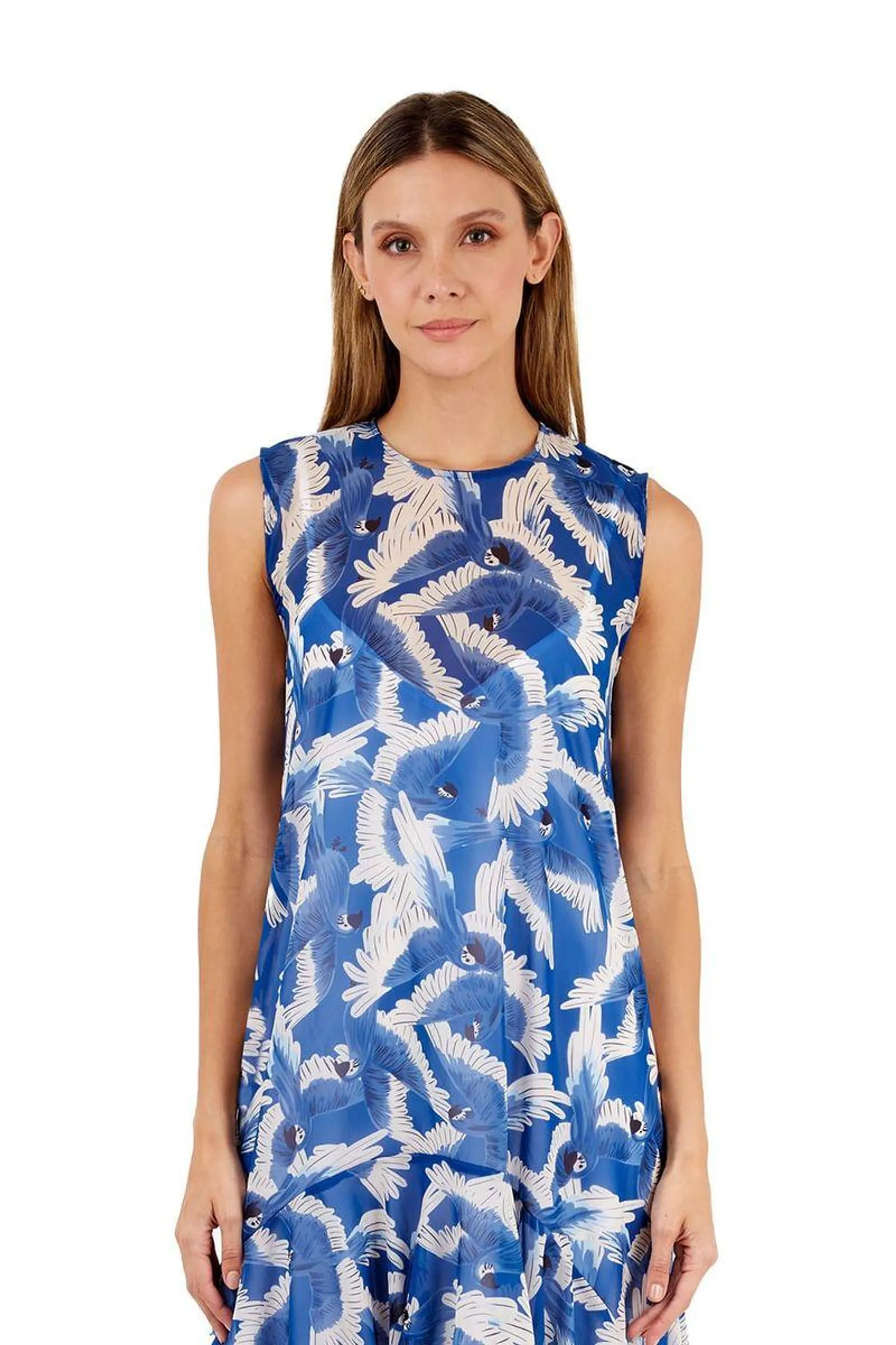 Vestido Largo Estampado Aves Azul para mujer Aviva