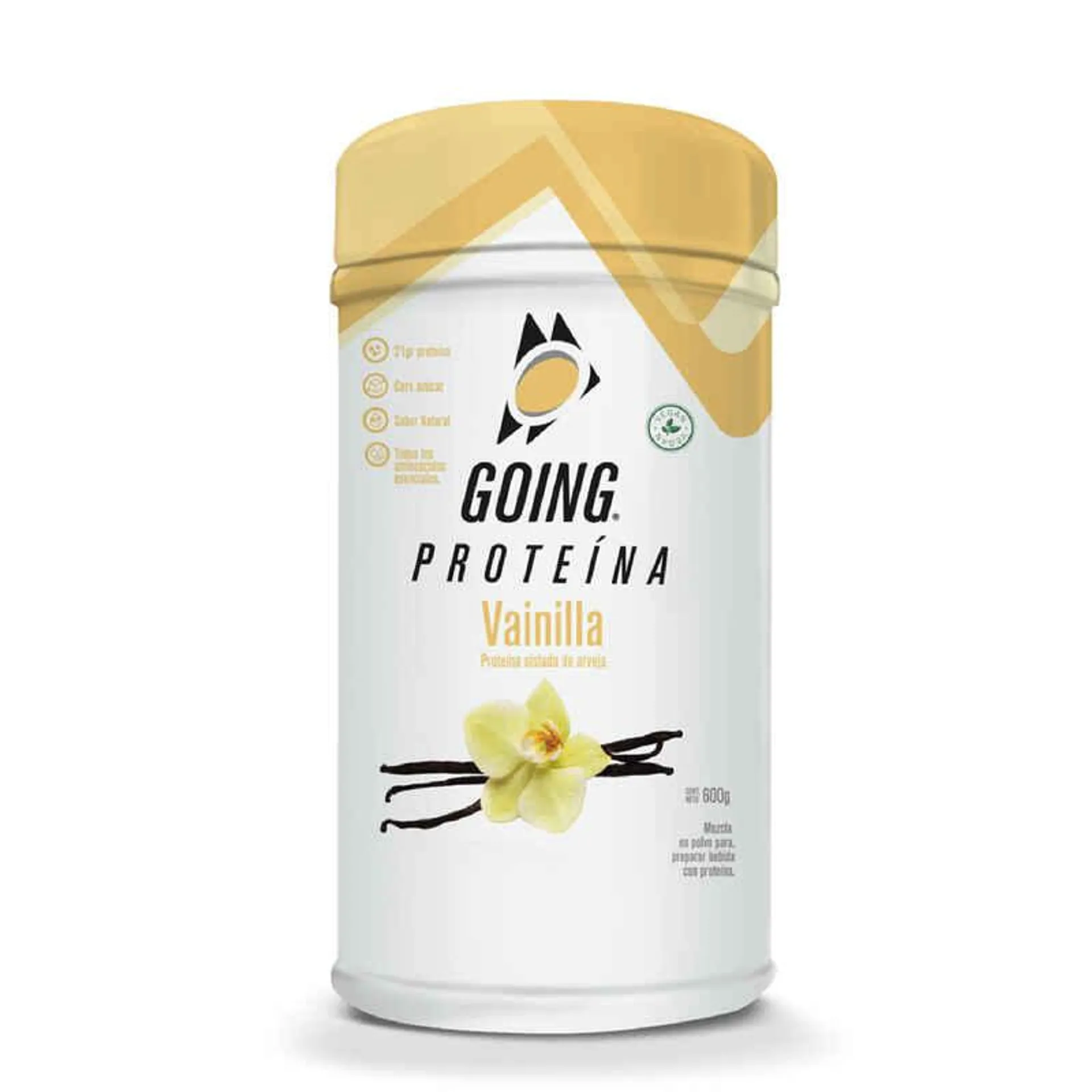 Tarro de proteína de 600gr con 21gr de proteína sabor a vainilla Going