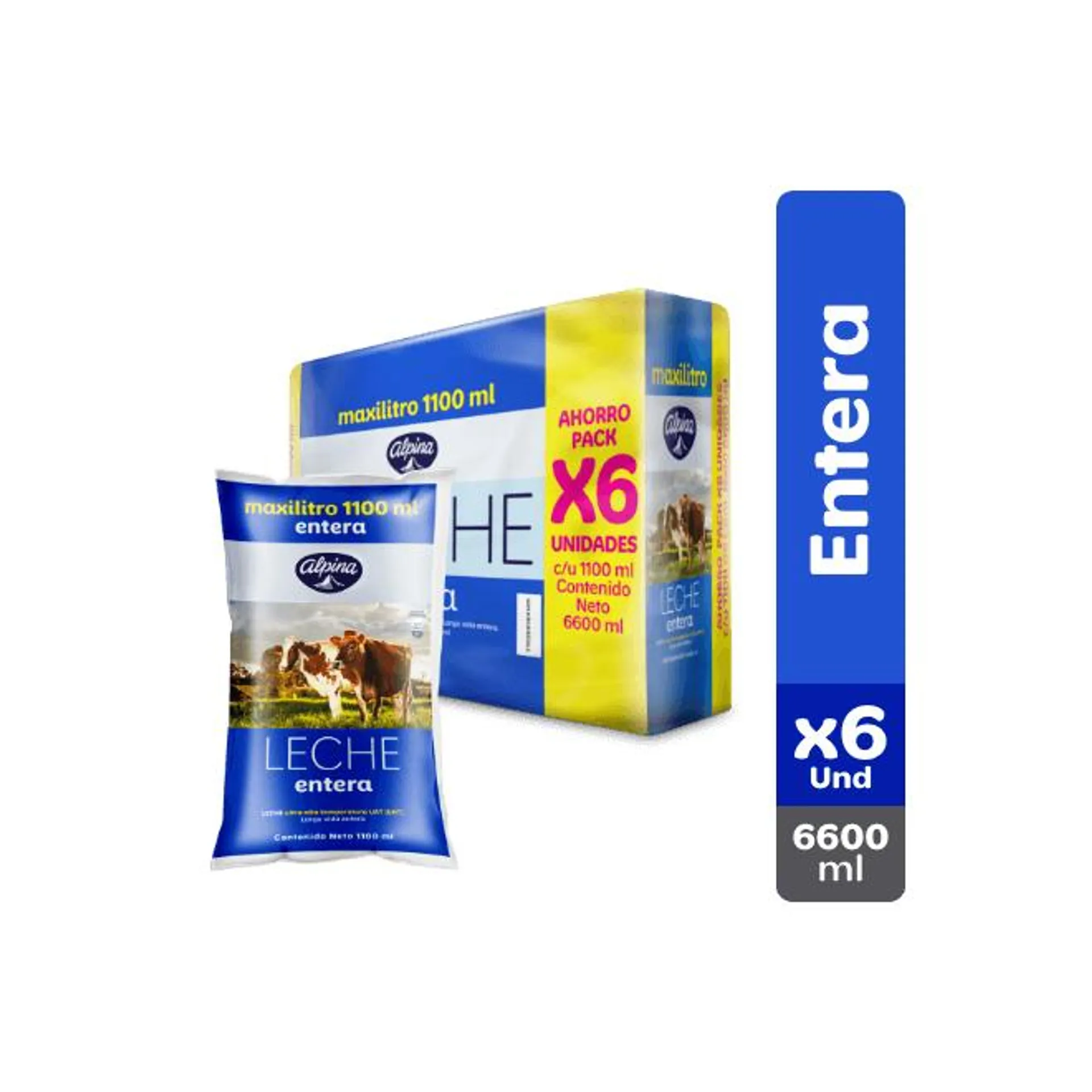 Leche Entera Alpina x6 Und Bolsa 1100 ml