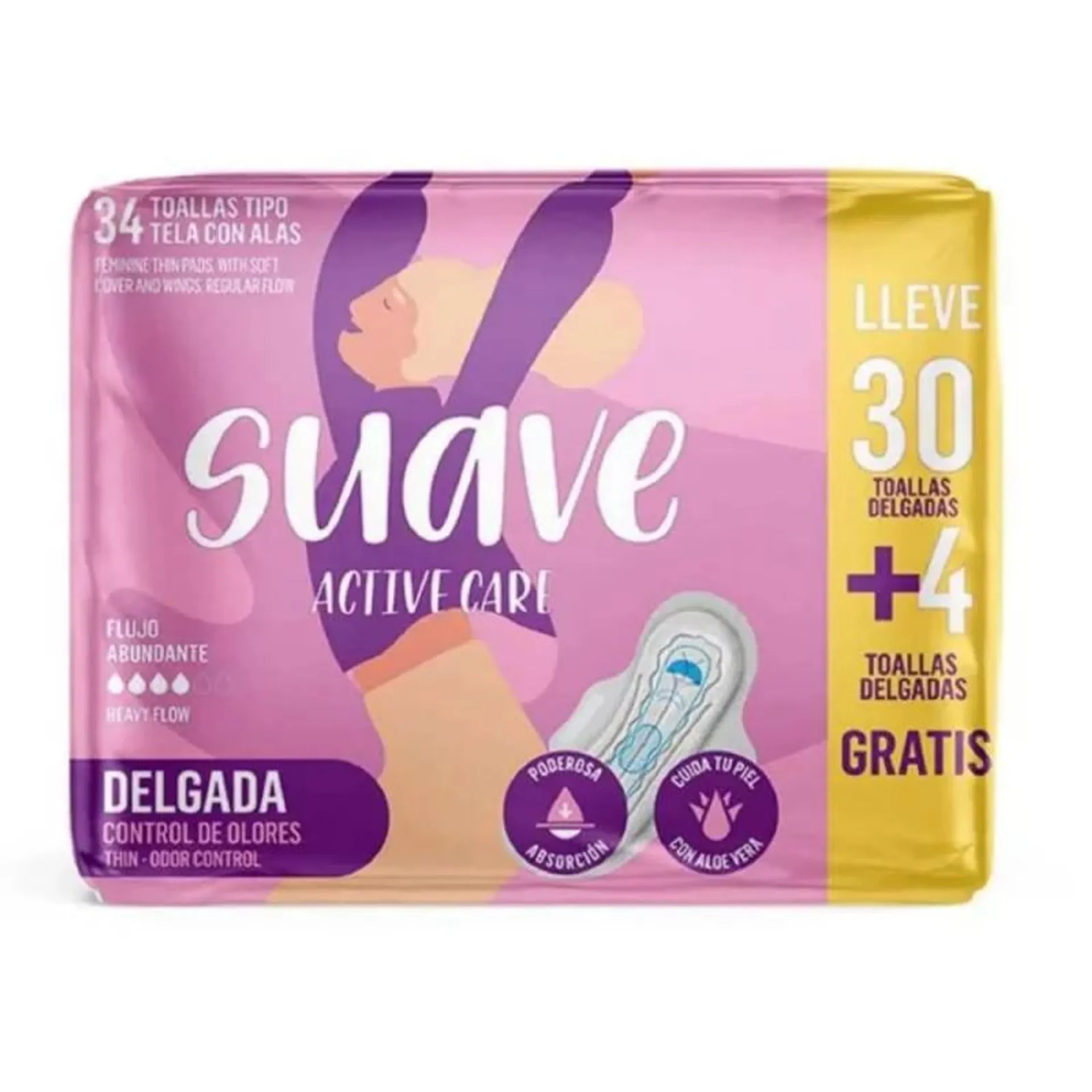 Toalla Suave Active Care Delgada x 30 und Gratis 4 und