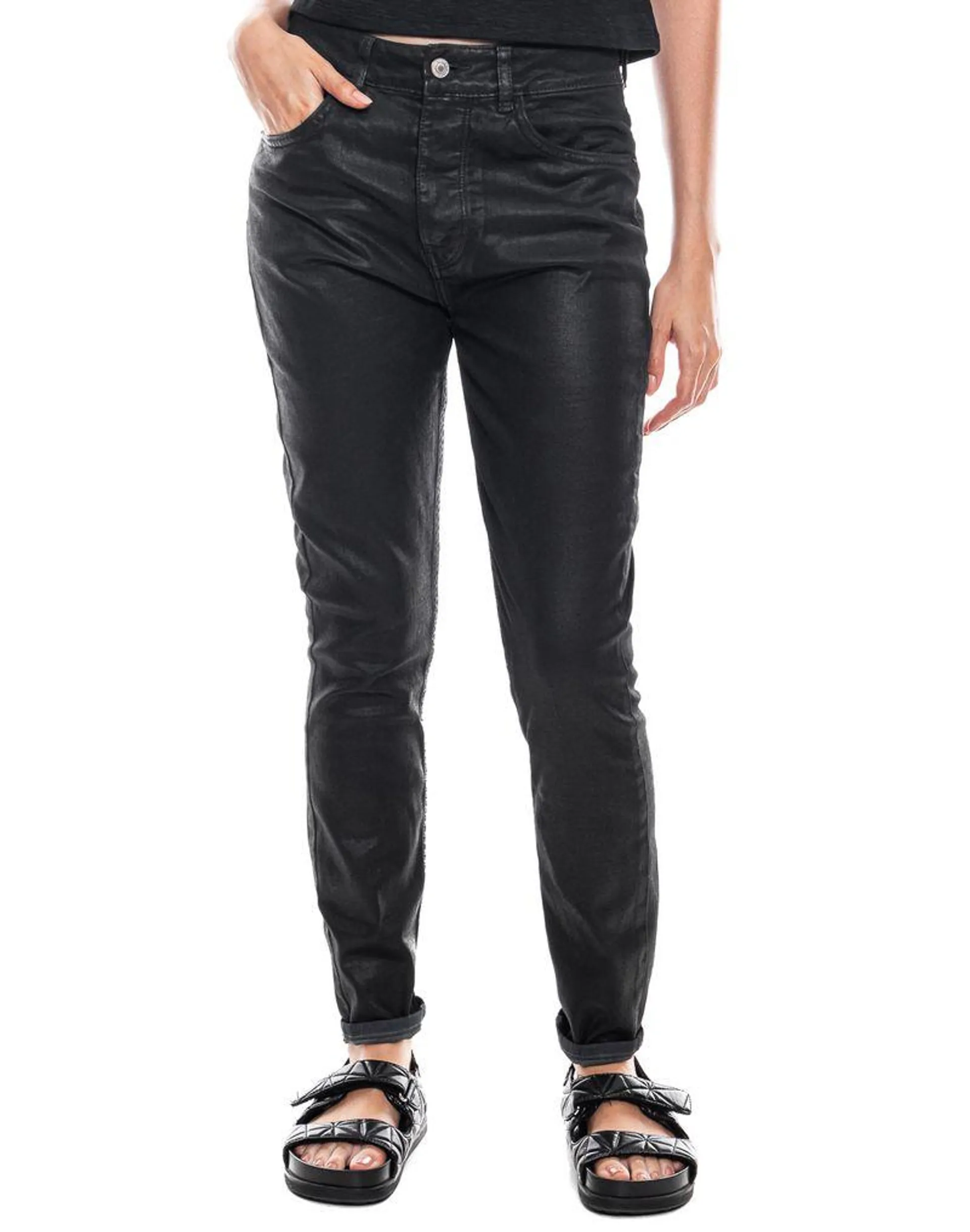 Black Denim Medium Waist Skinny Fit Jeans Encerado